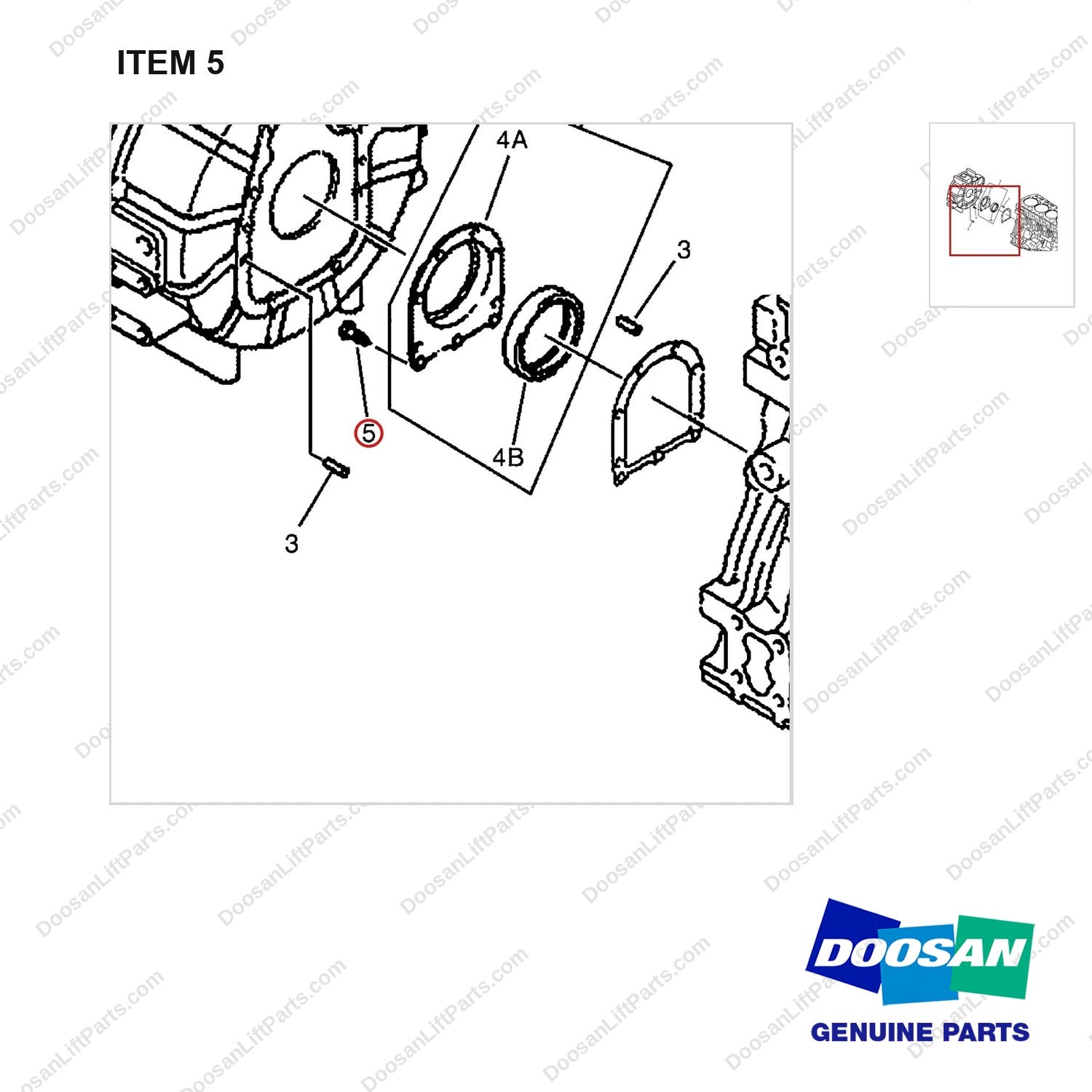 K1019178 FYLWHEEL HOUSING - parts diagram, item 5 shown - genuine Doosan / Bobcat forklift part