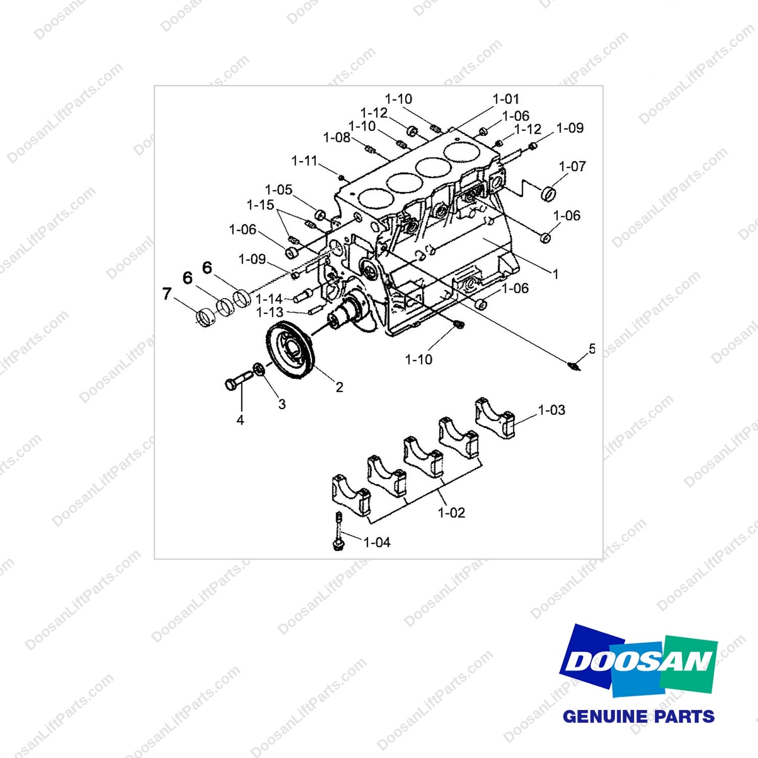 K1019627 Cylinder Block Gp - full parts diagram - genuine Doosan / Bobcat forklift part