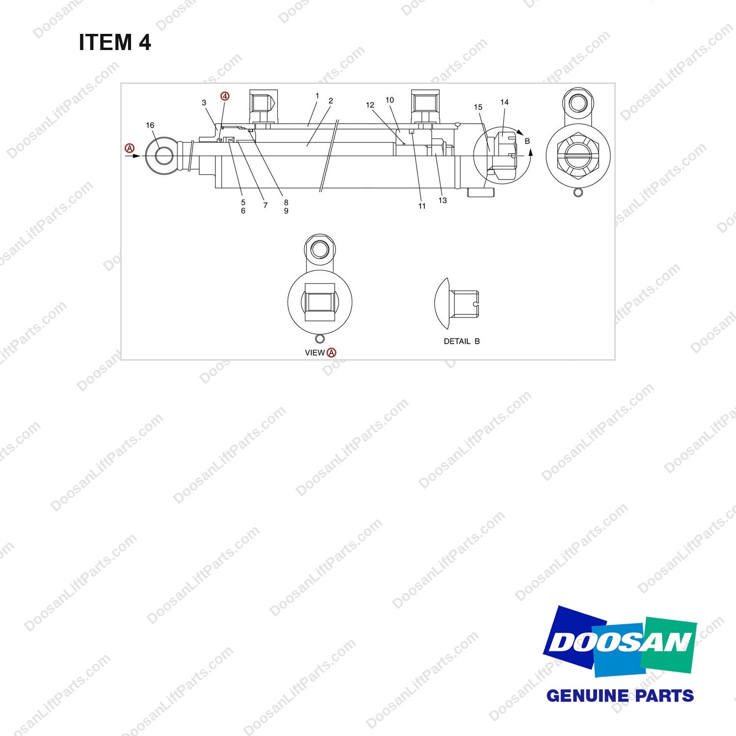K1022511 CYLINDER GP - SIDE SHIFT F/M - full parts diagram, item 4 marked - genuine Doosan / Bobcat forklift part