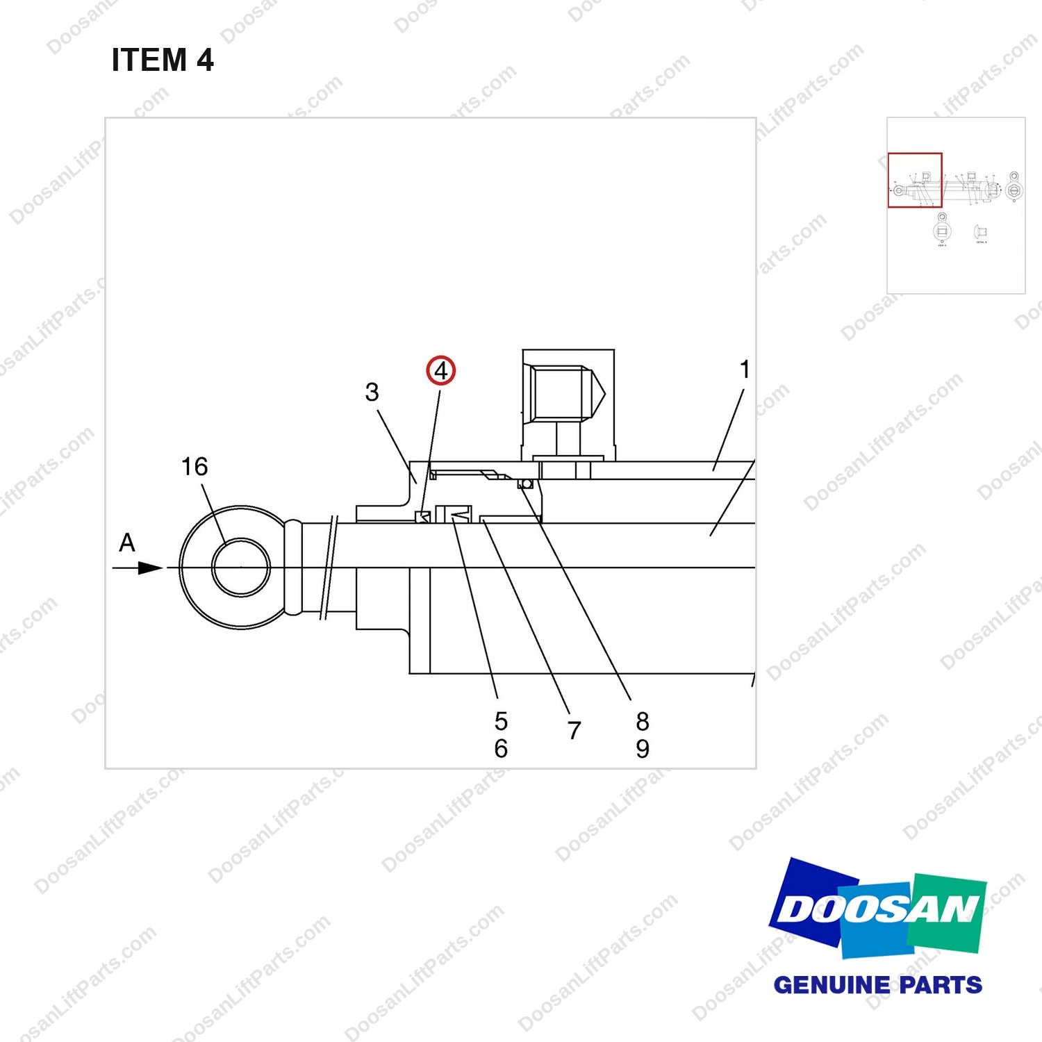 K1022511 CYLINDER GP - SIDE SHIFT F/M - parts diagram, item 4 shown - genuine Doosan / Bobcat forklift part