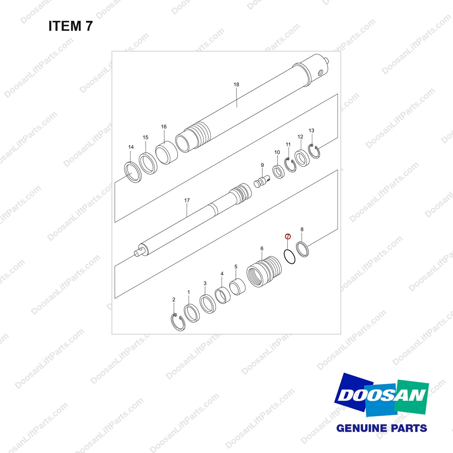 K1022537 Lift Cyl-Secondary-FFL - full parts diagram, item 7 marked - genuine Doosan / Bobcat forklift part