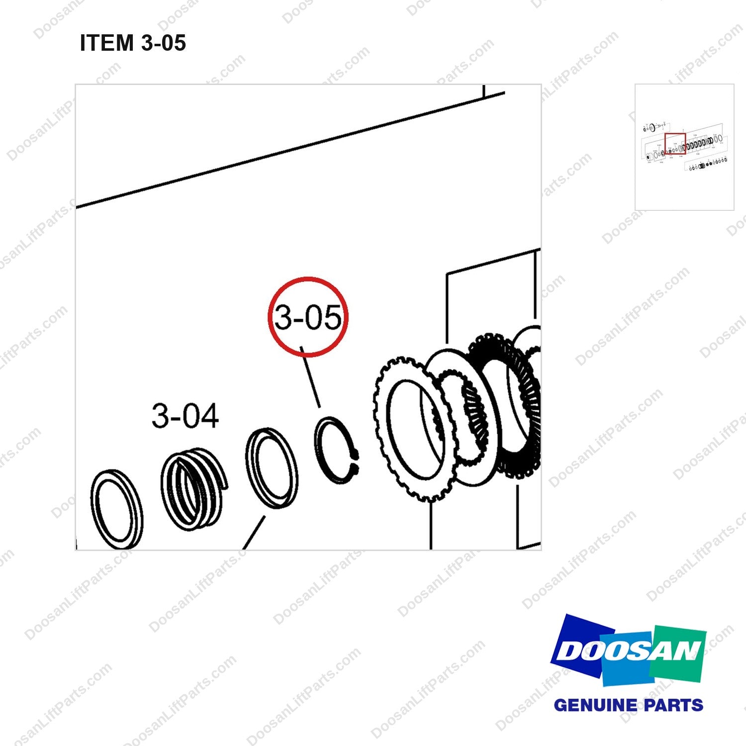 K9004335 COUPLING ASSY - parts diagram, item 3-05 shown - genuine Doosan / Bobcat forklift part