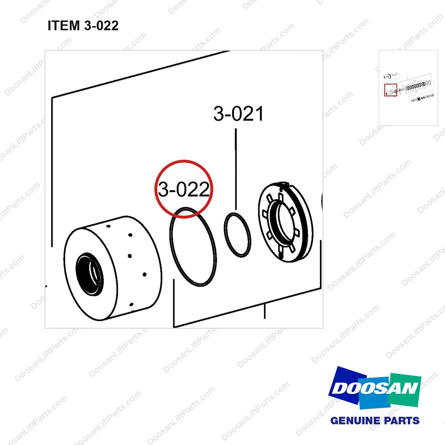 K9004337 COUPLING ASSY - parts diagram, item 3-022 shown - genuine Doosan / Bobcat forklift part