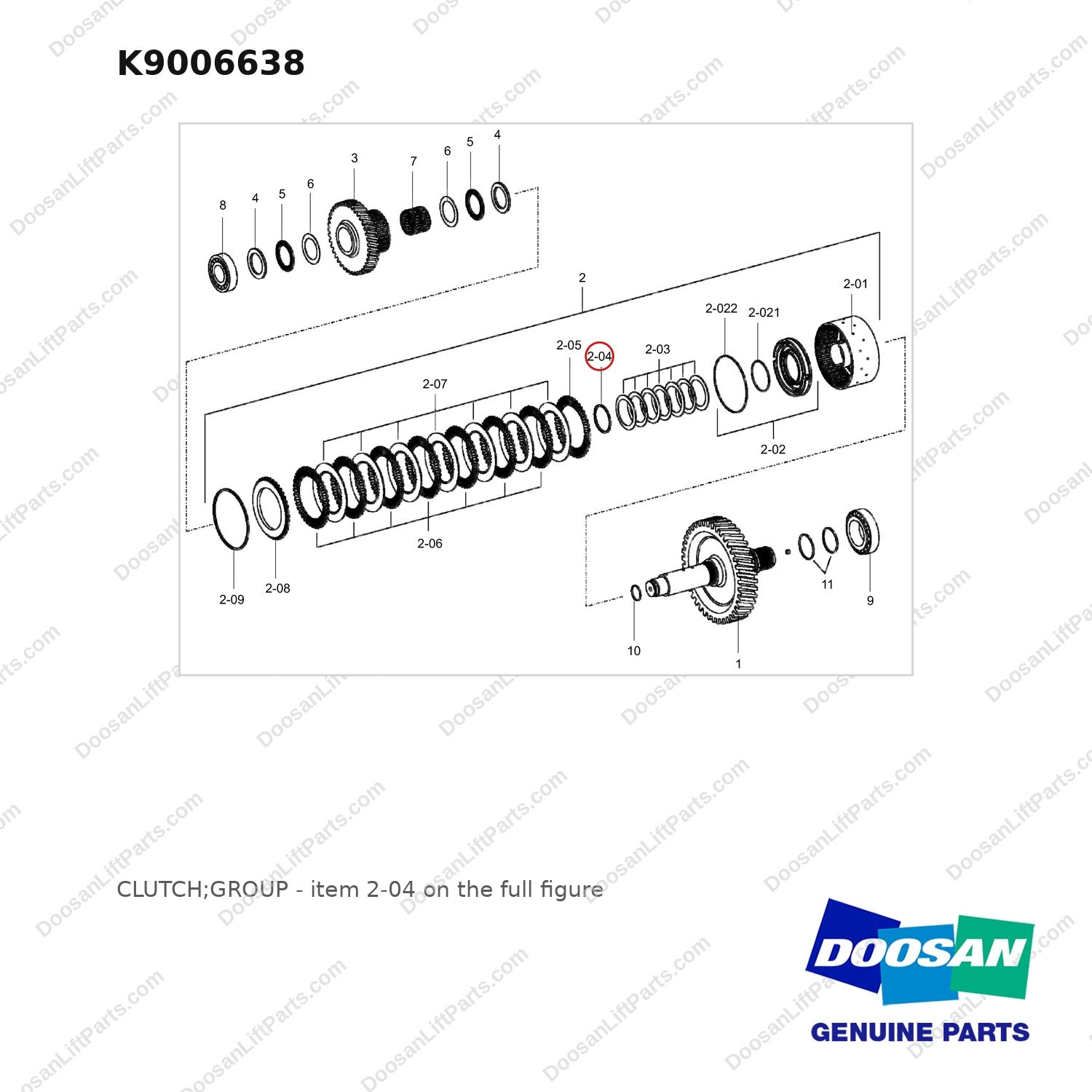 K9006638 CLUTCH;GROUP - full parts diagram, item 2-04 marked - genuine Doosan / Bobcat forklift part