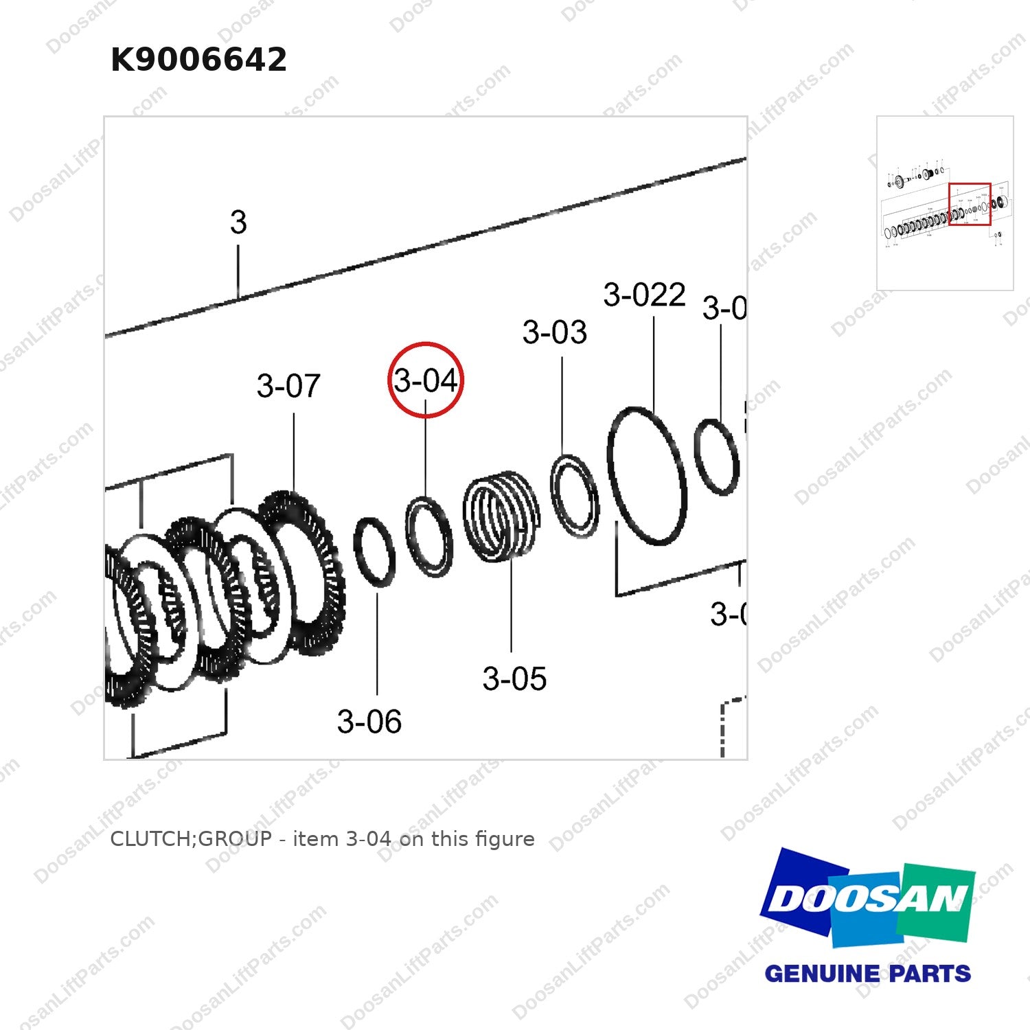 K9006642 CLUTCH;GROUP - parts diagram, item 3-04 shown - genuine Doosan / Bobcat forklift part
