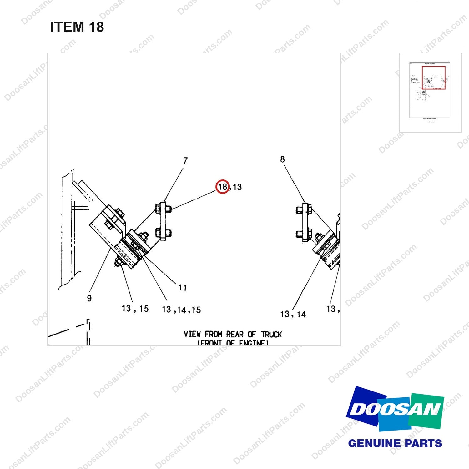KS0712062 MOUNTING GP-ENGINE - parts diagram, item 18 shown - genuine Doosan / Bobcat forklift part