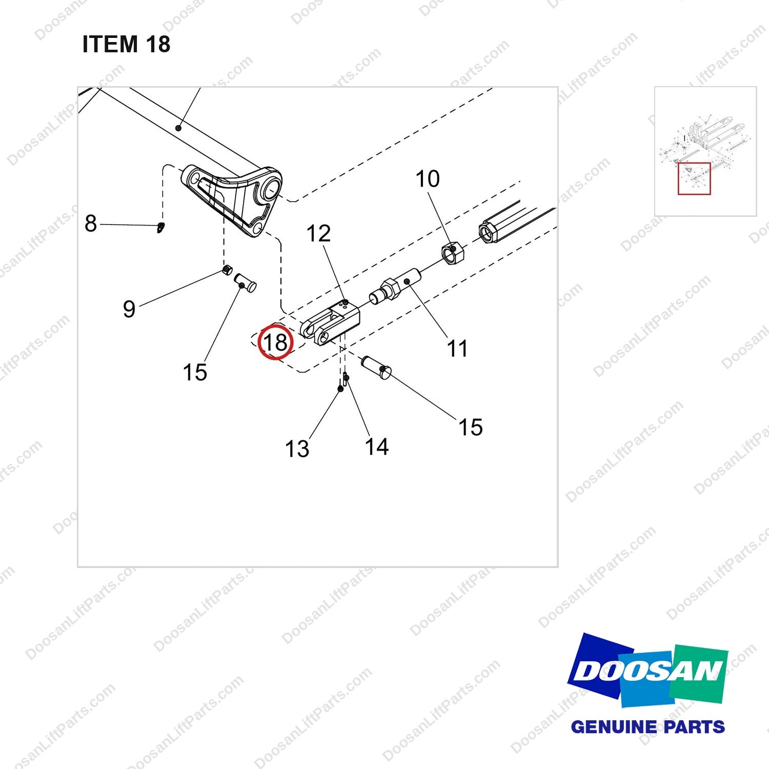 NB19-00029 CHASSIS (540X800/915/1000/1150/1220) - parts diagram, item 18 shown - genuine Doosan / Bobcat forklift part