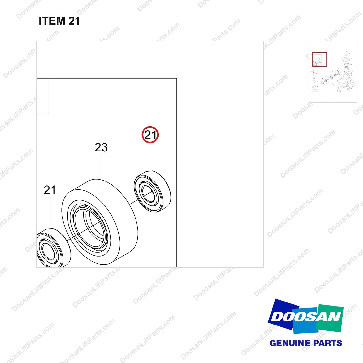 NB19-00121 Castors Components - parts diagram, item 21 shown - genuine Doosan / Bobcat forklift part