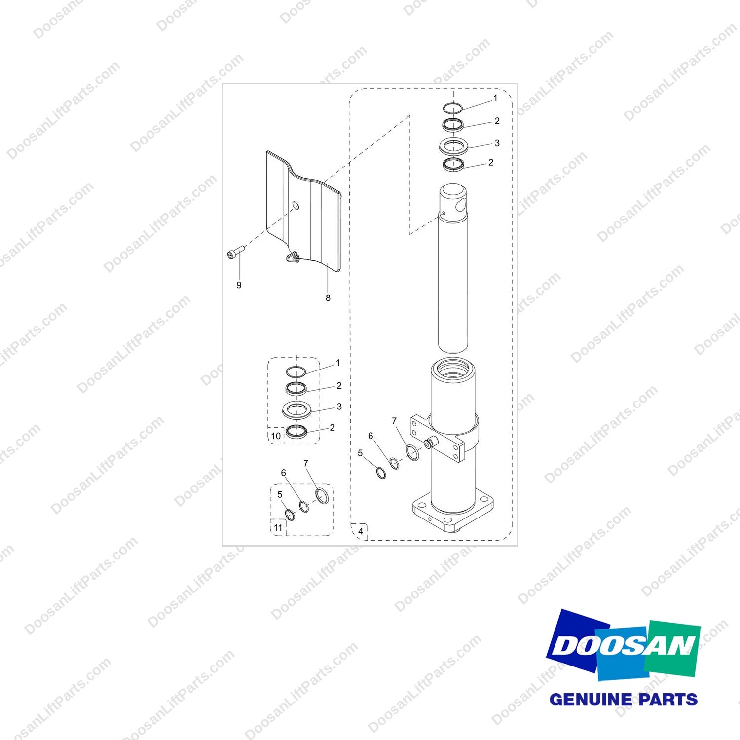 NB19-00298 CYLINDER - full parts diagram - genuine Doosan / Bobcat forklift part