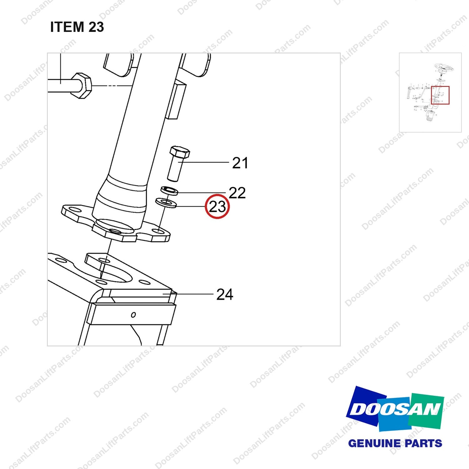 NB19-00323 STEERING MECHANISM AND INSTALLATION - parts diagram, item 23 shown - genuine Doosan / Bobcat forklift part