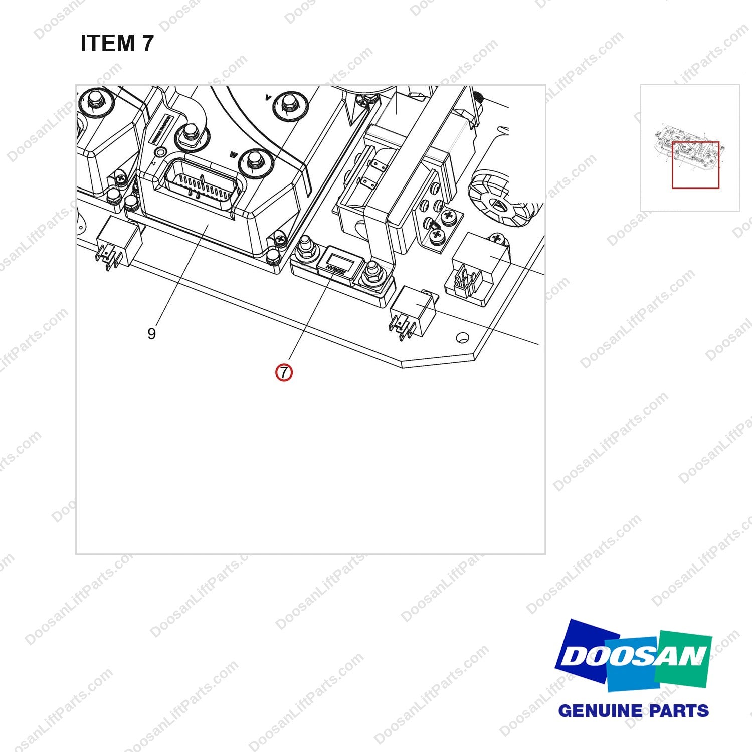 NB19-00805 ELECTRONIC COMPONENTS - parts diagram, item 7 shown - genuine Doosan / Bobcat forklift part