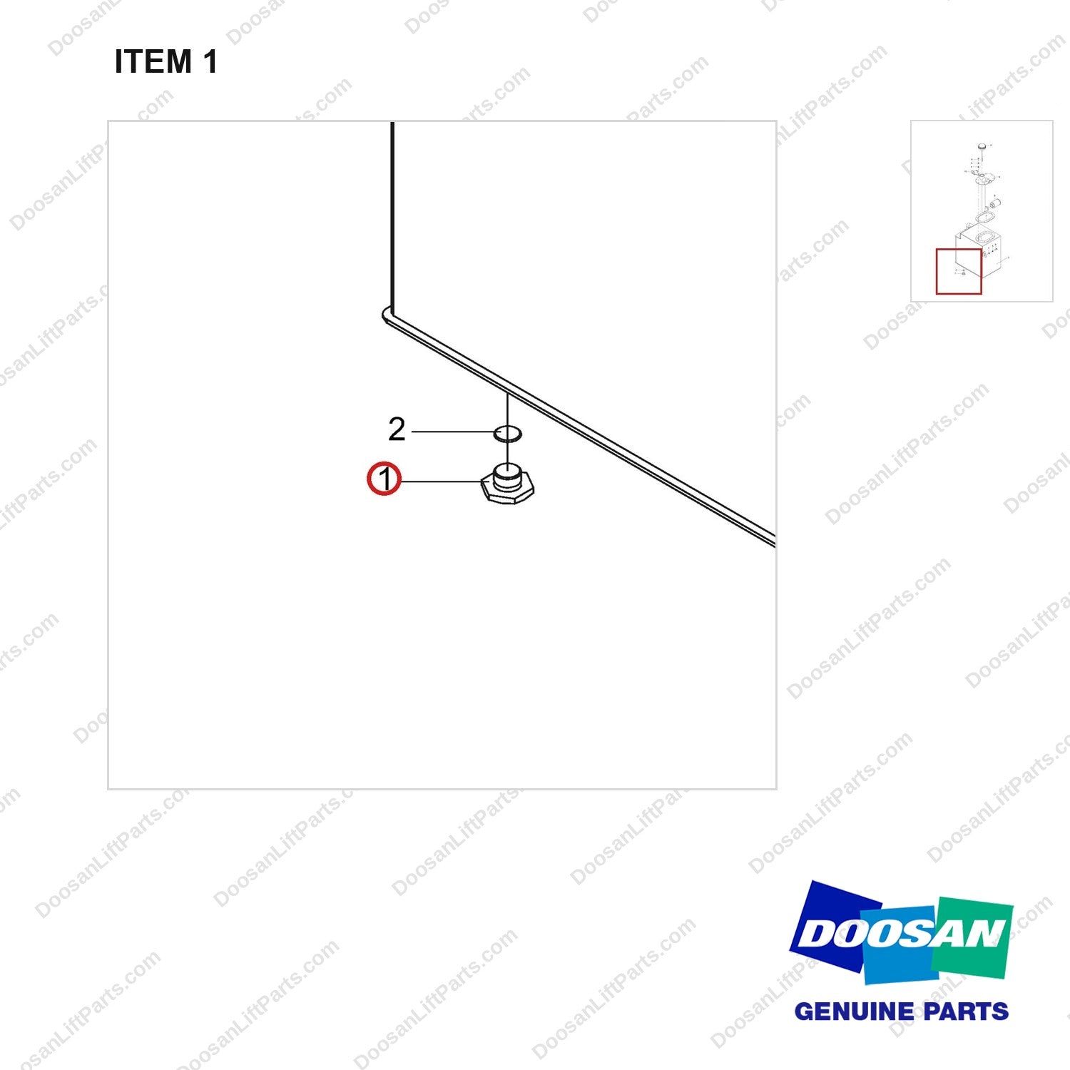 NB19-01265 WORKING TANK AND INSTALLATION - parts diagram, item 1 shown - genuine Doosan / Bobcat forklift part
