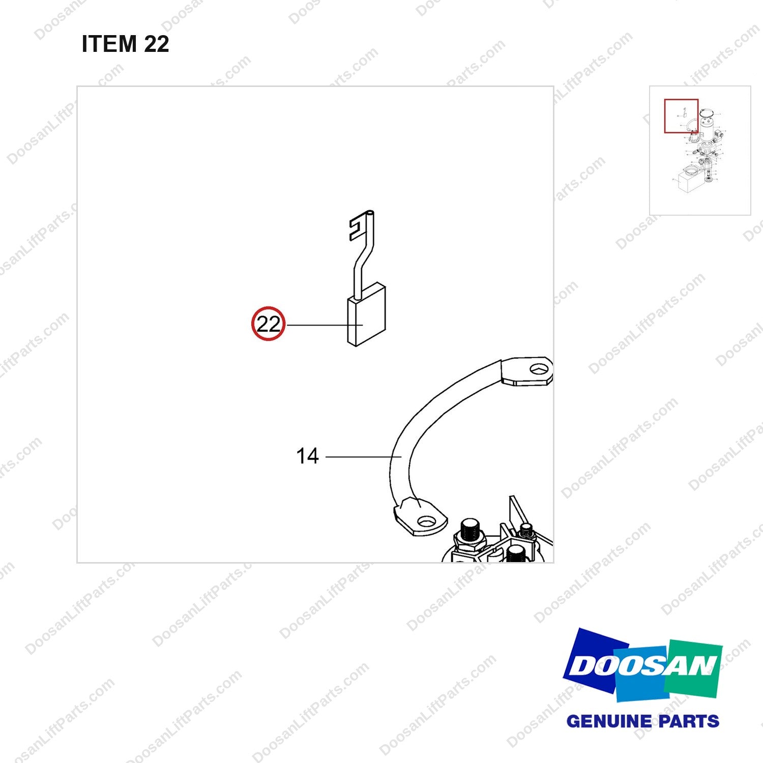 NB19-01334 PUMP 0.8KW - parts diagram, item 22 shown - genuine Doosan / Bobcat forklift part