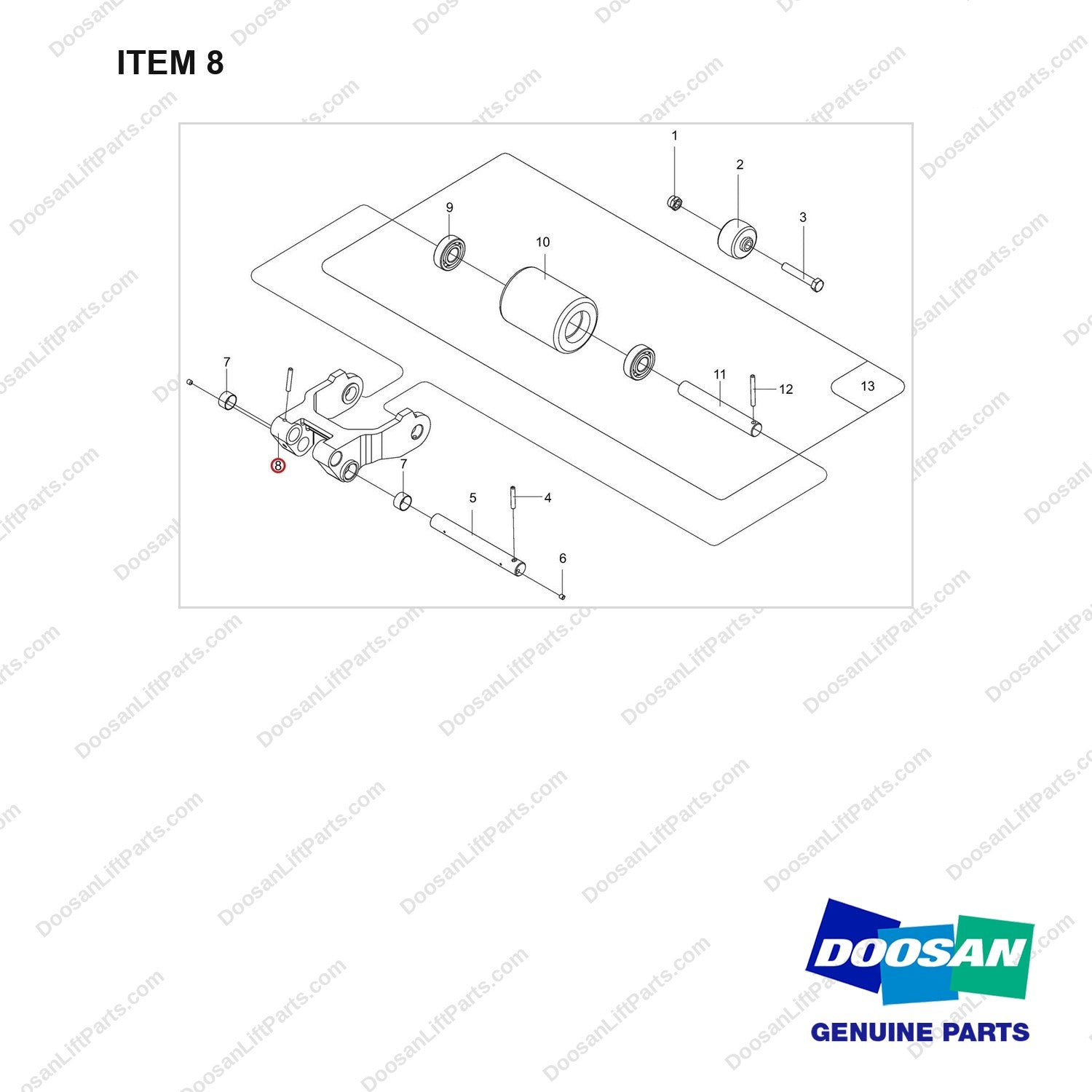 NB19-01422 LOAD ROLLER (US) - full parts diagram, item 8 marked - genuine Doosan / Bobcat forklift part