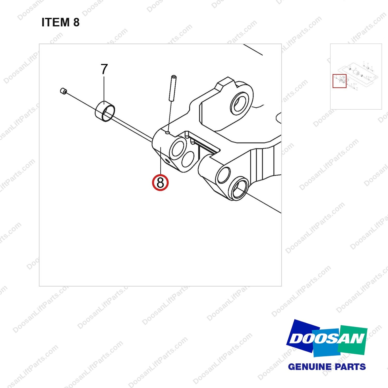 NB19-01422 LOAD ROLLER (US) - parts diagram, item 8 shown - genuine Doosan / Bobcat forklift part