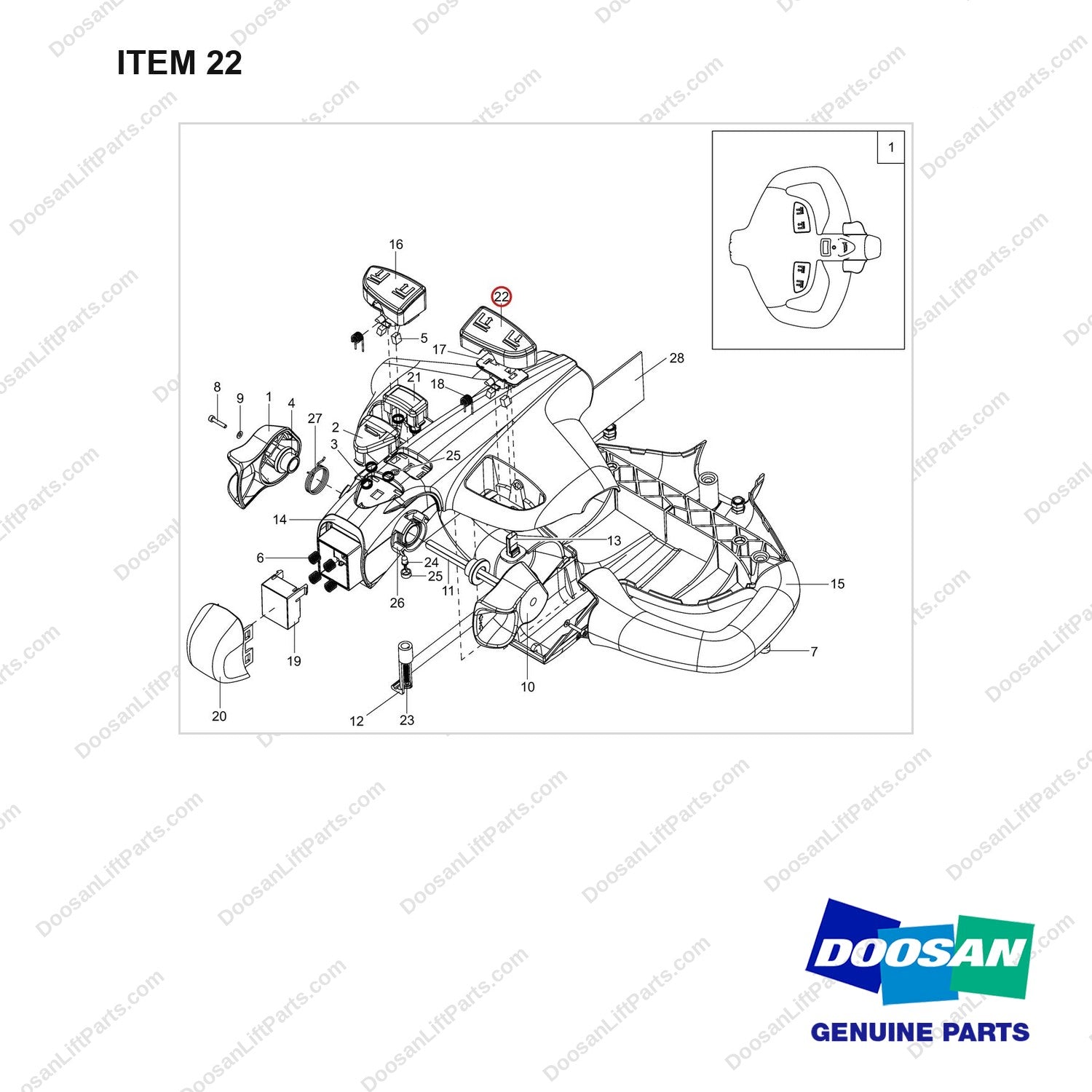 NB19-01520 TILLER HEAD - full parts diagram, item 22 marked - genuine Doosan / Bobcat forklift part