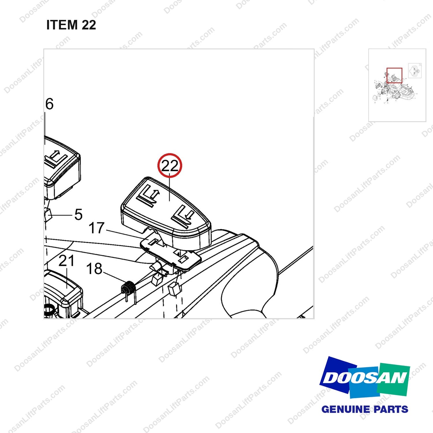 NB19-01520 TILLER HEAD - parts diagram, item 22 shown - genuine Doosan / Bobcat forklift part