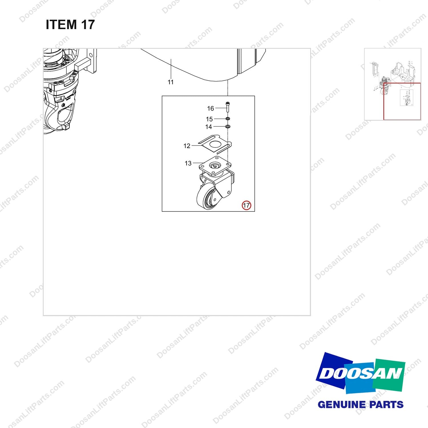 NB19-01614 TRUCK BODY ASSEMBLY - parts diagram, item 17 shown - genuine Doosan / Bobcat forklift part