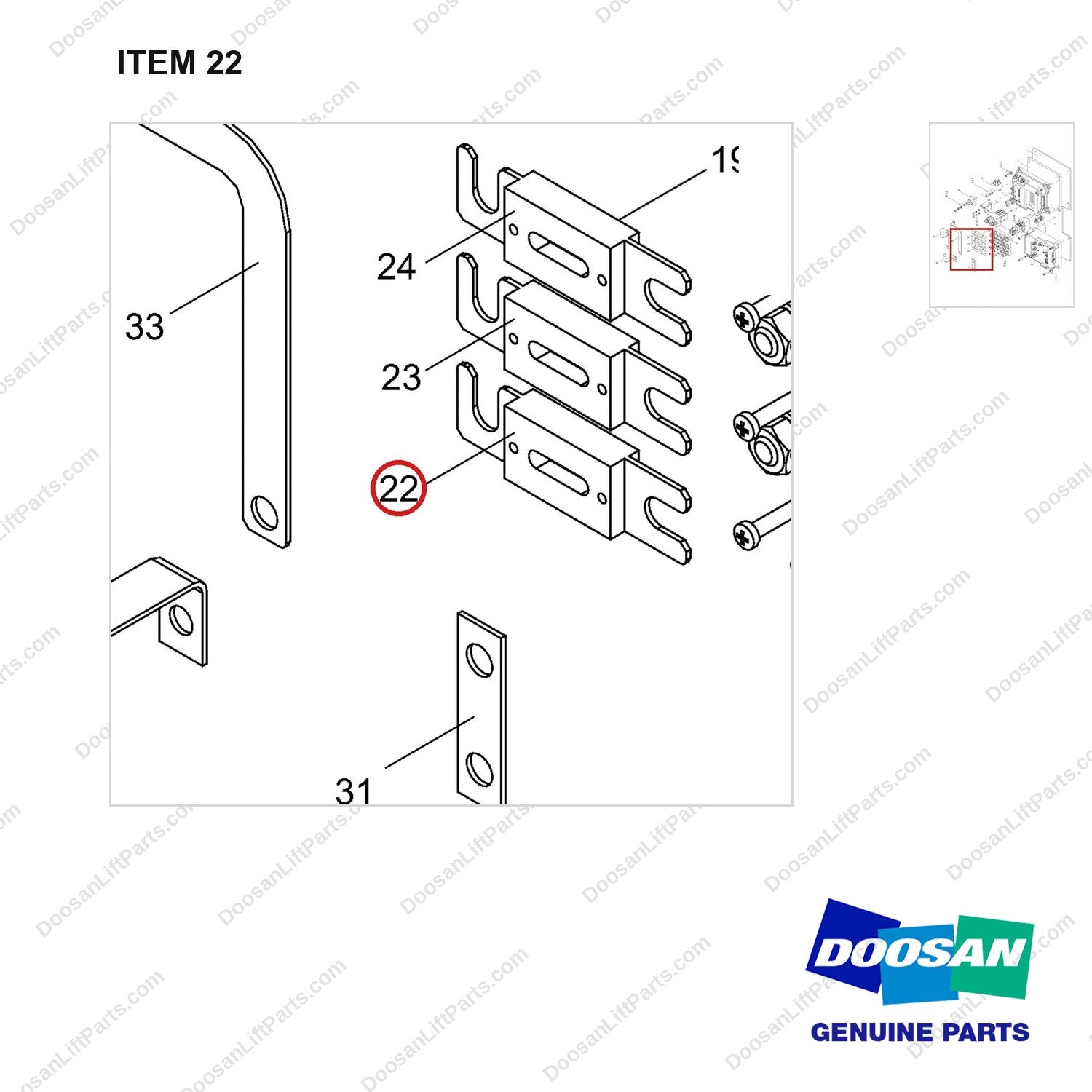 NB19-01931 Electrical Control components (EPS) - parts diagram, item 22 shown - genuine Doosan / Bobcat forklift part