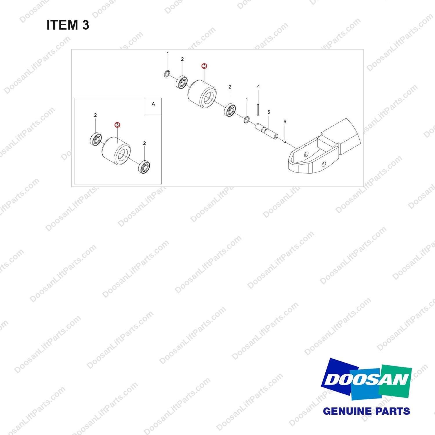 NB19-02905 Load Roller Components - full parts diagram, item 3 marked - genuine Doosan / Bobcat forklift part