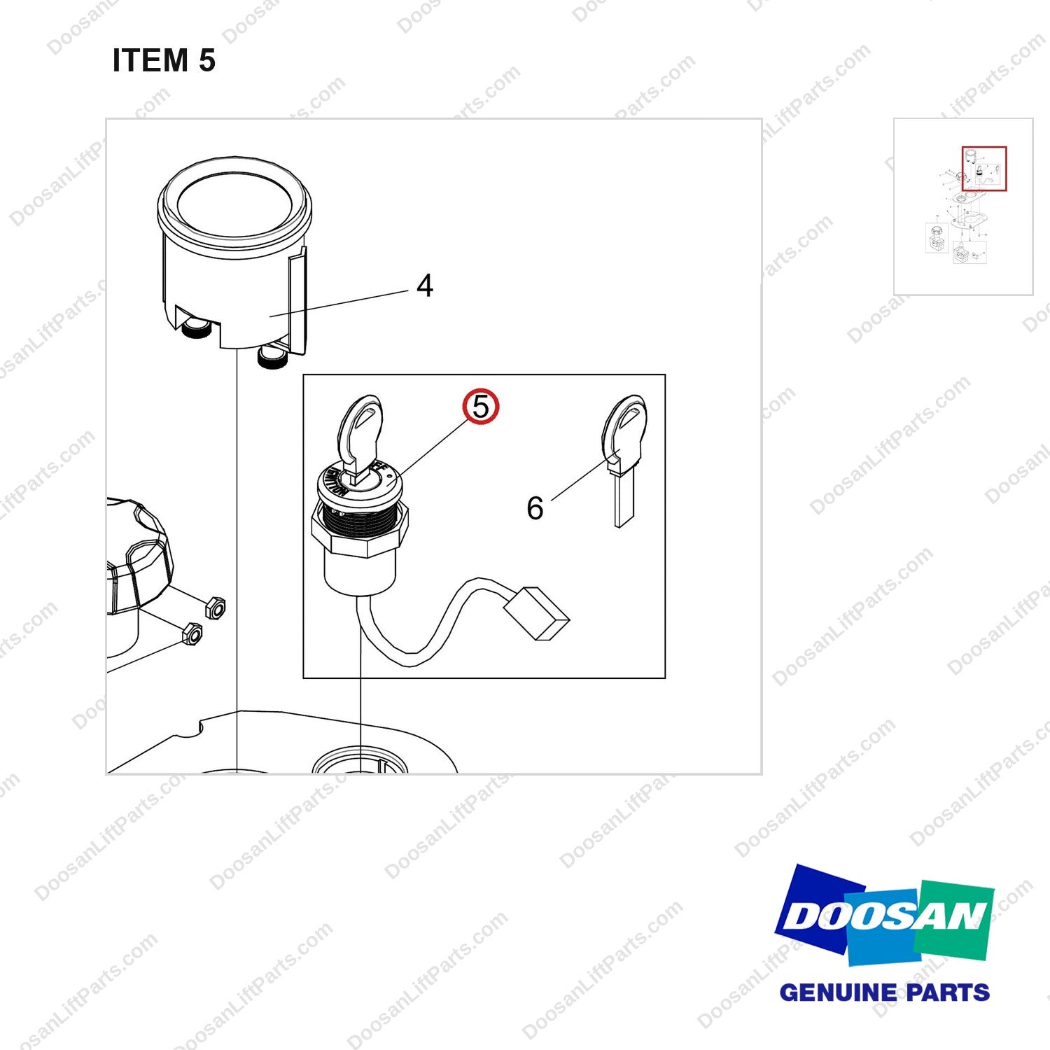 NB19-03821 Indicator Assembly - parts diagram, item 5 shown - genuine Doosan / Bobcat forklift part