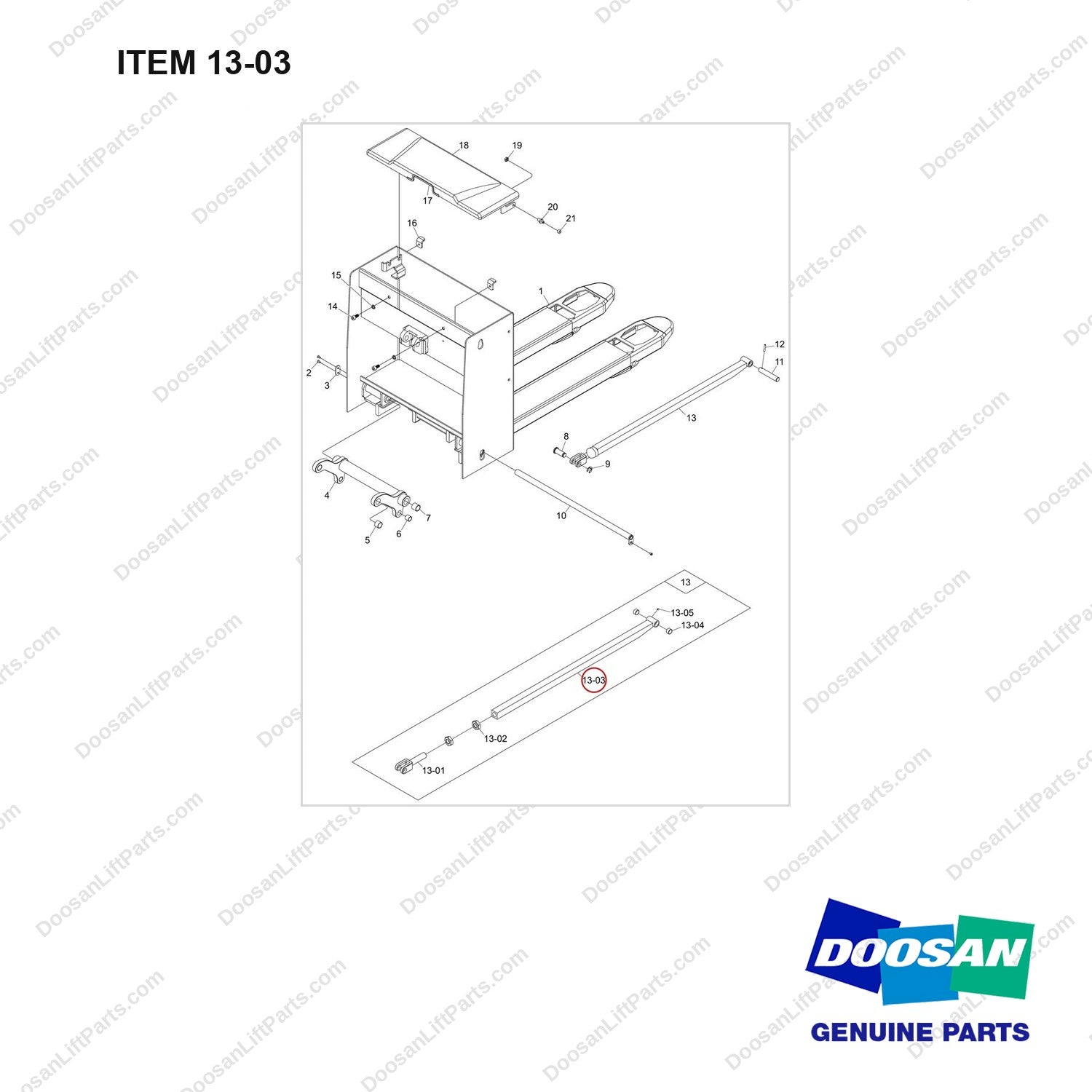 NB20-01429 CHASSIS(EU) (BPM20N) - full parts diagram, item 13-03 marked - genuine Doosan / Bobcat forklift part
