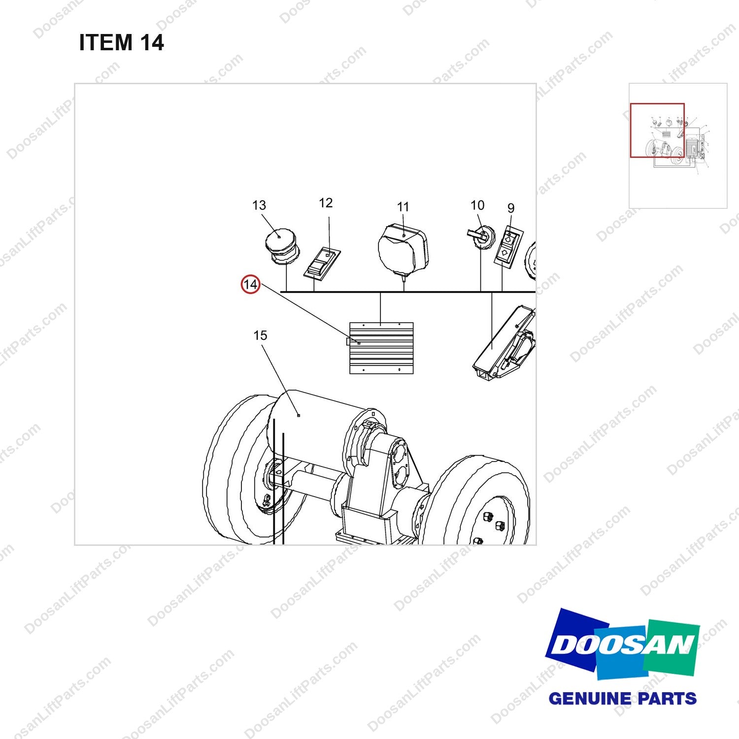NR12-00245 Electric System - parts diagram, item 14 shown - genuine Doosan / Bobcat forklift part