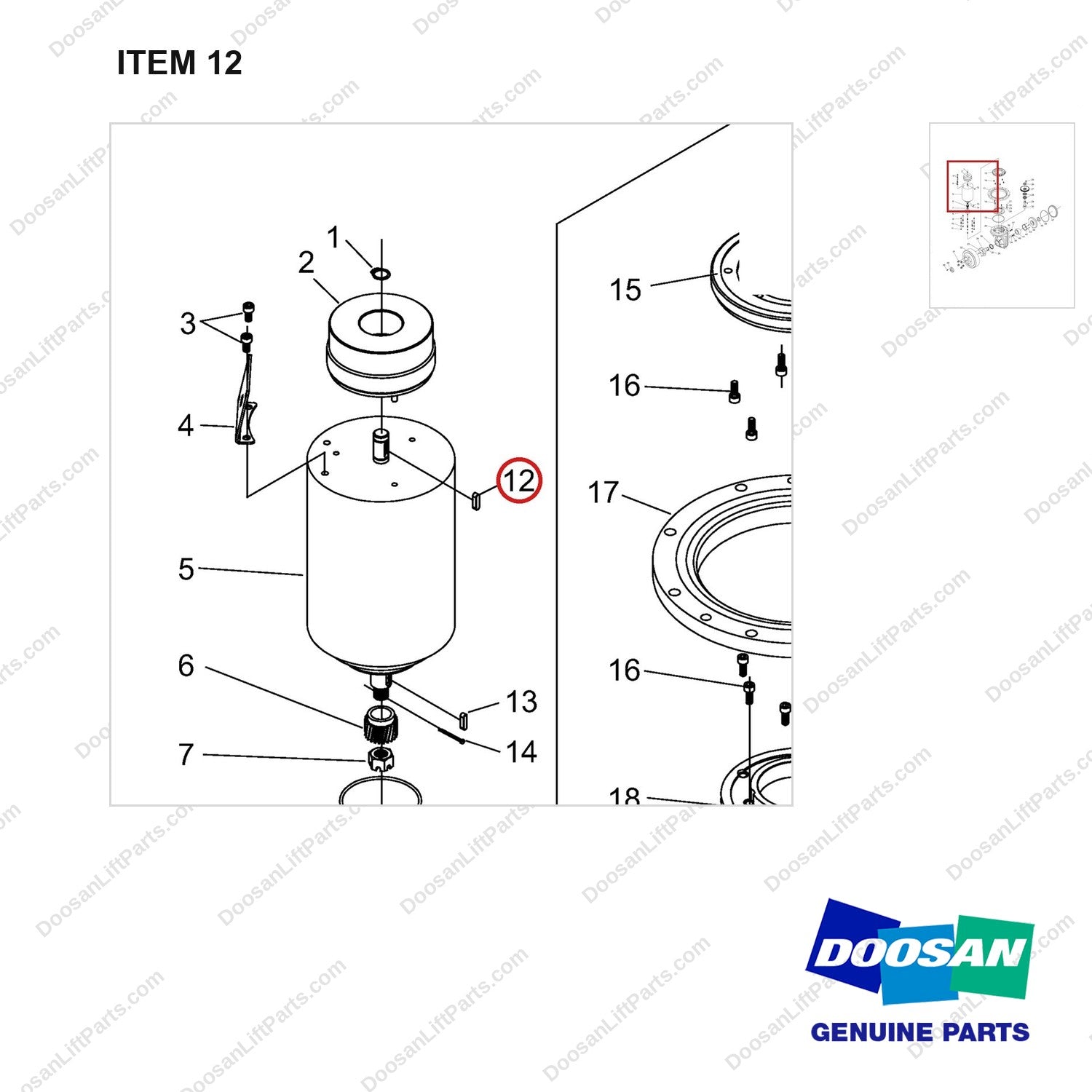 NR12-00309 Driving Wheel,Vertical Type (Mechanical Steering) - parts diagram, item 12 shown - genuine Doosan / Bobcat forklift part
