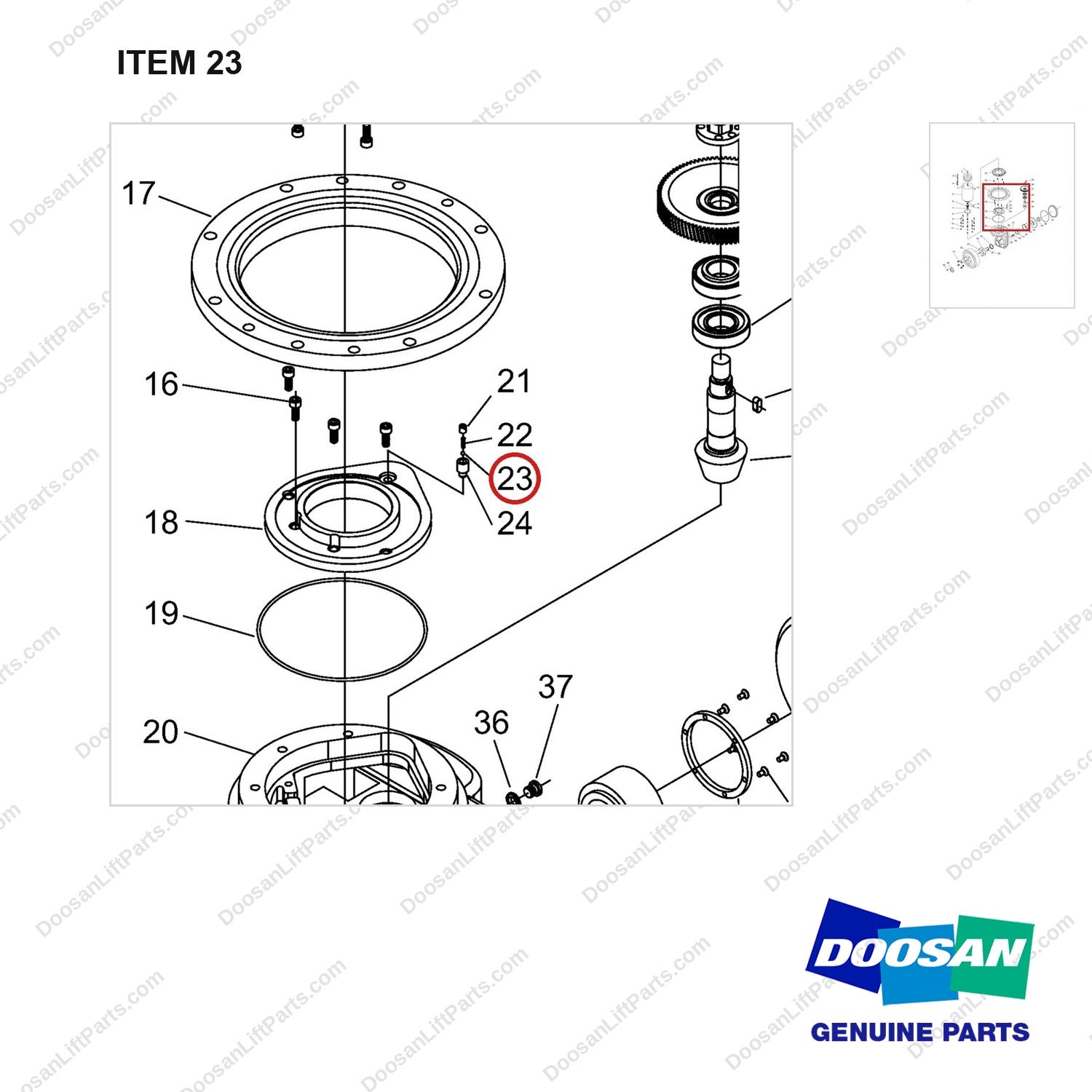NR12-00319 Driving Wheel,Vertical Type (Mechanical Steering) - parts diagram, item 23 shown - genuine Doosan / Bobcat forklift part