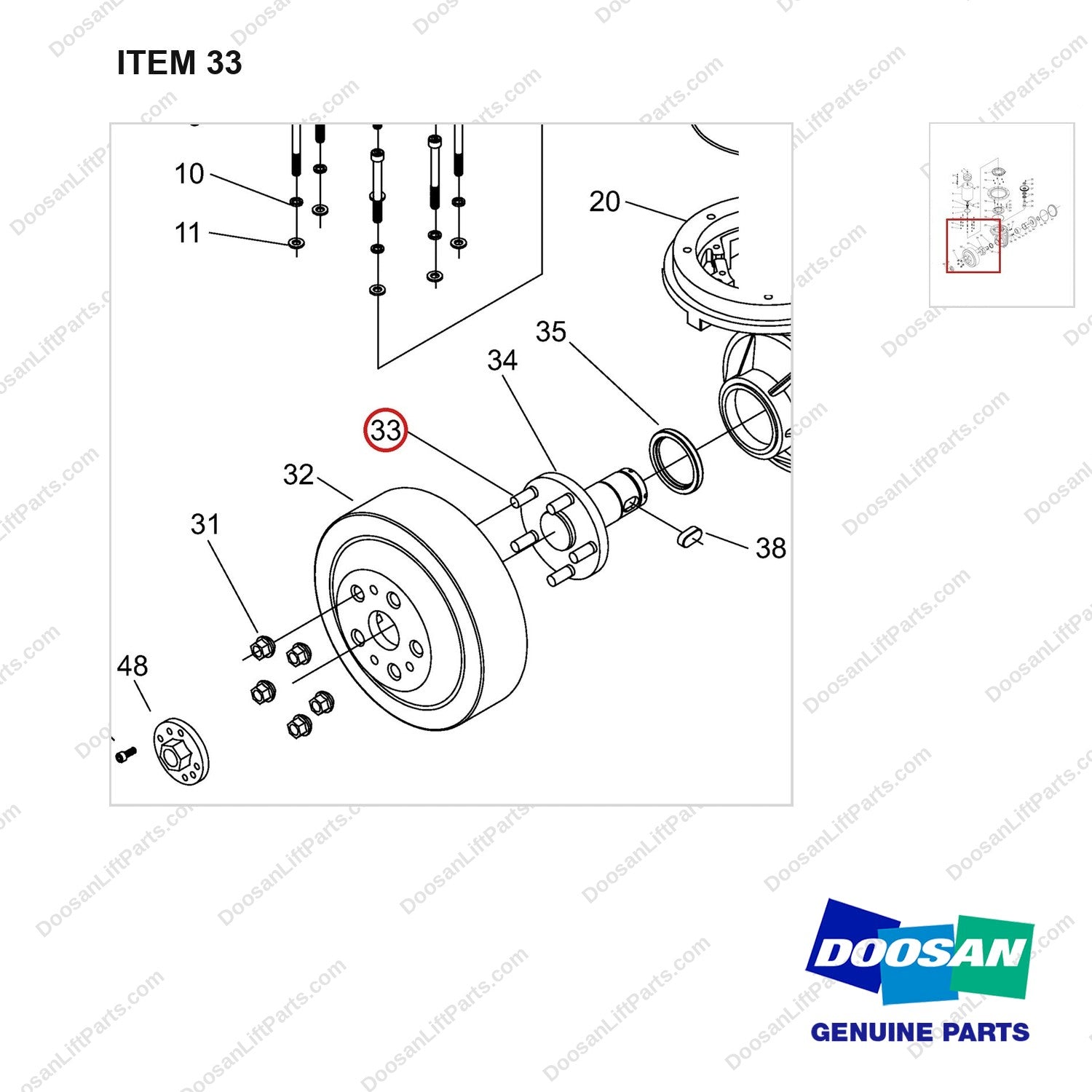 NR12-00328 Driving Wheel,Vertical Type (Mechanical Steering) - parts diagram, item 33 shown - genuine Doosan / Bobcat forklift part