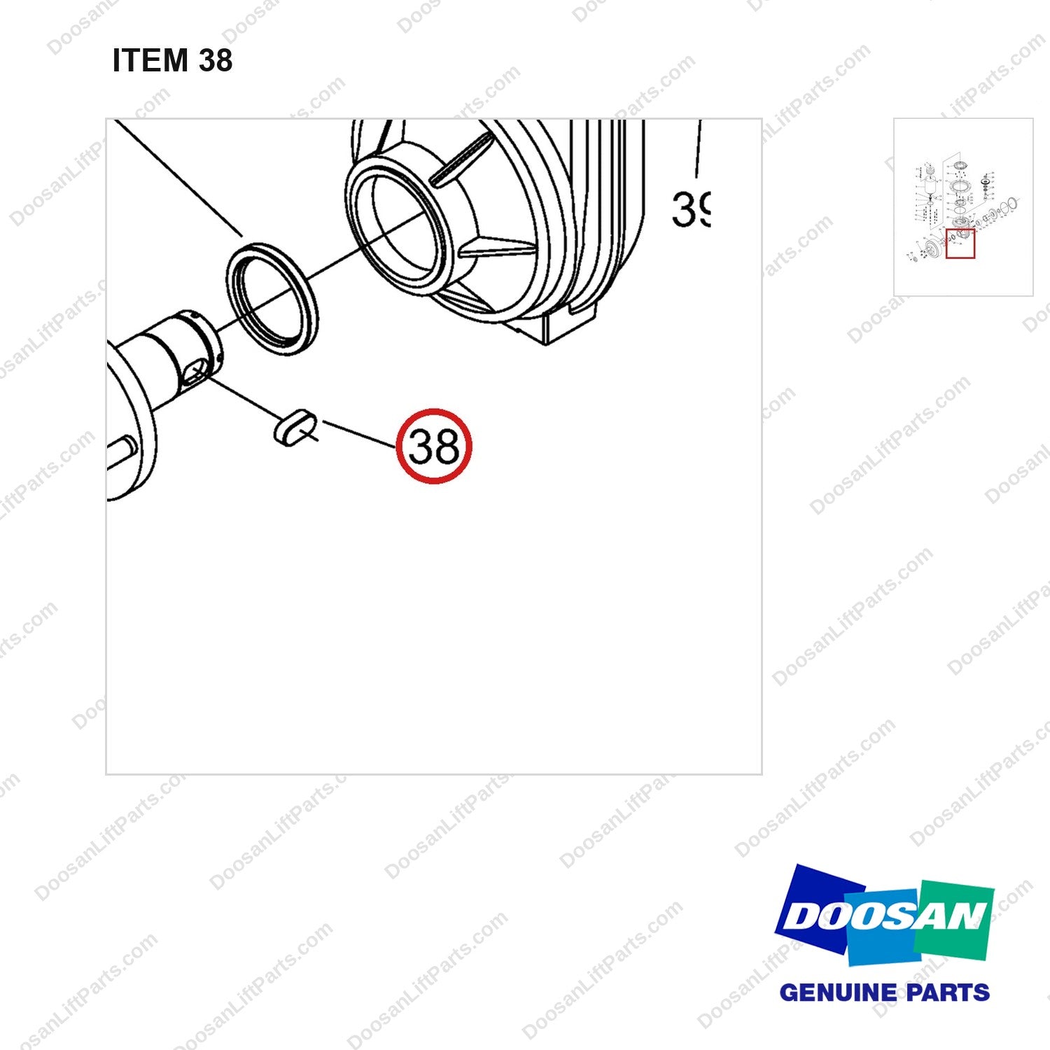 NR12-00333 Driving Wheel,Vertical Type (Mechanical Steering) - parts diagram, item 38 shown - genuine Doosan / Bobcat forklift part
