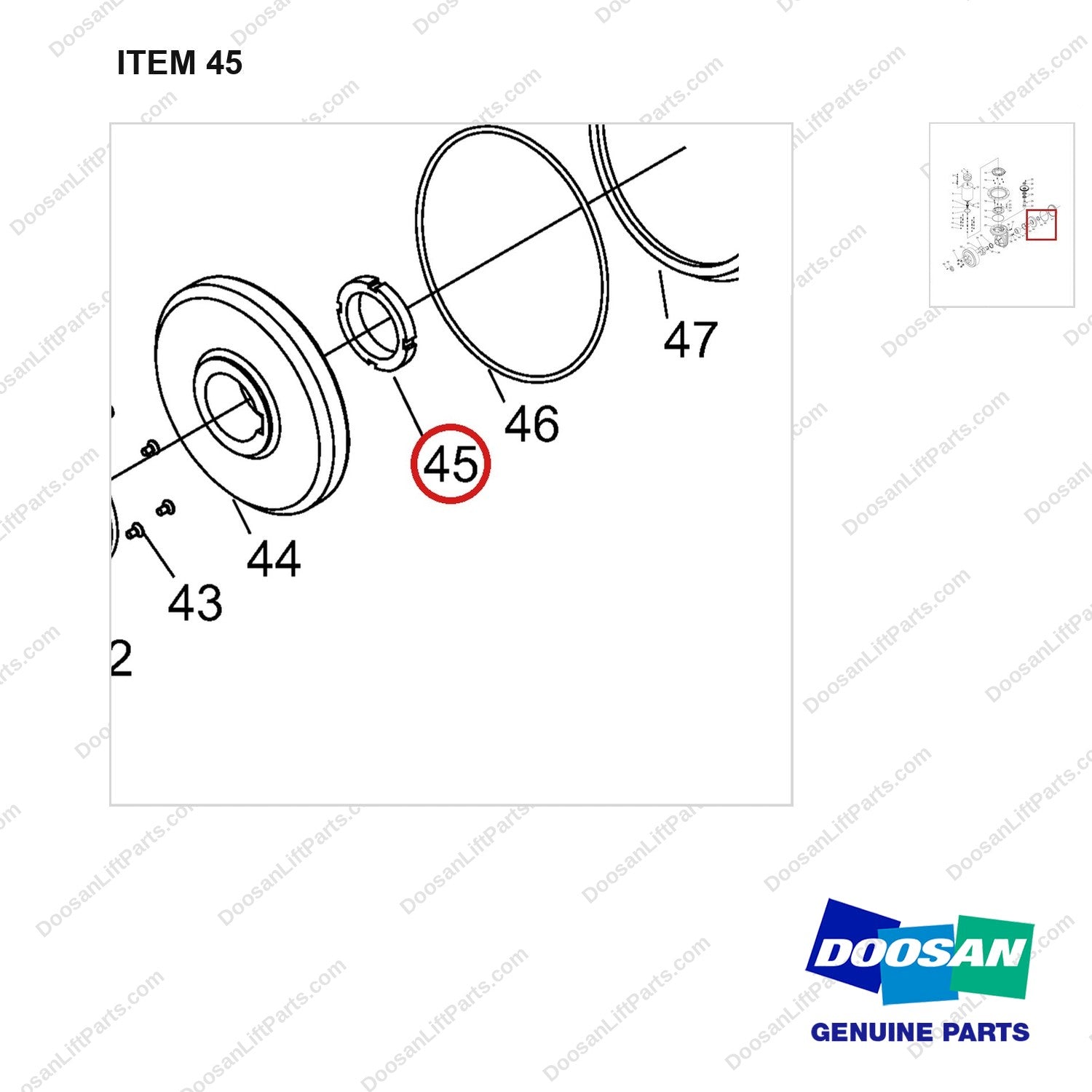 NR12-00340 Driving Wheel,Vertical Type (Mechanical Steering) - parts diagram, item 45 shown - genuine Doosan / Bobcat forklift part