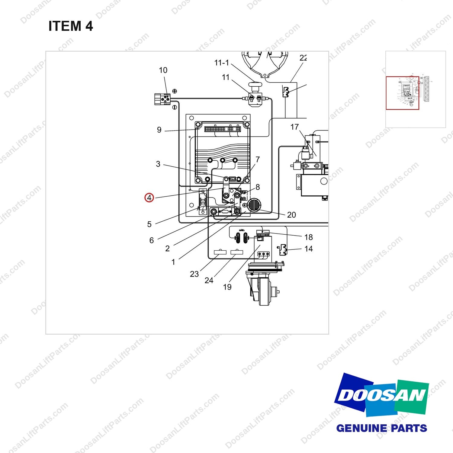 NR12-00384 Electrial Assembly Unit - parts diagram, item 4 shown - genuine Doosan / Bobcat forklift part