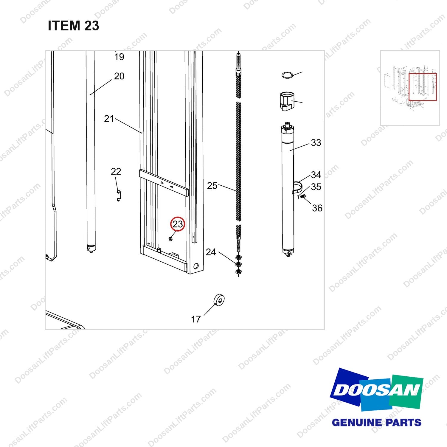 NR12-00398 Final Assembly -  Mast (Two Level) - parts diagram, item 23 shown - genuine Doosan / Bobcat forklift part