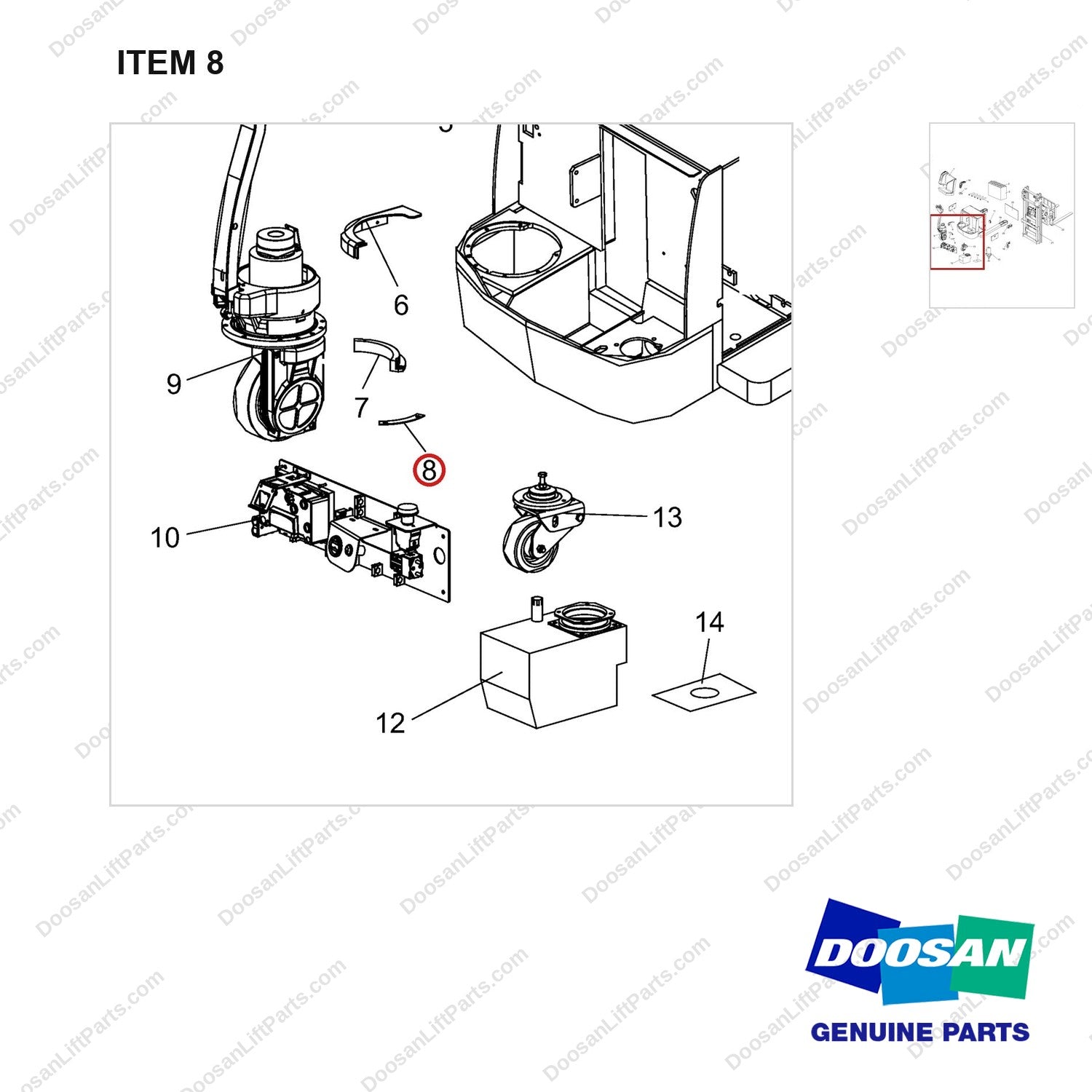 NR12-00409 General Assembly - parts diagram, item 8 shown - genuine Doosan / Bobcat forklift part