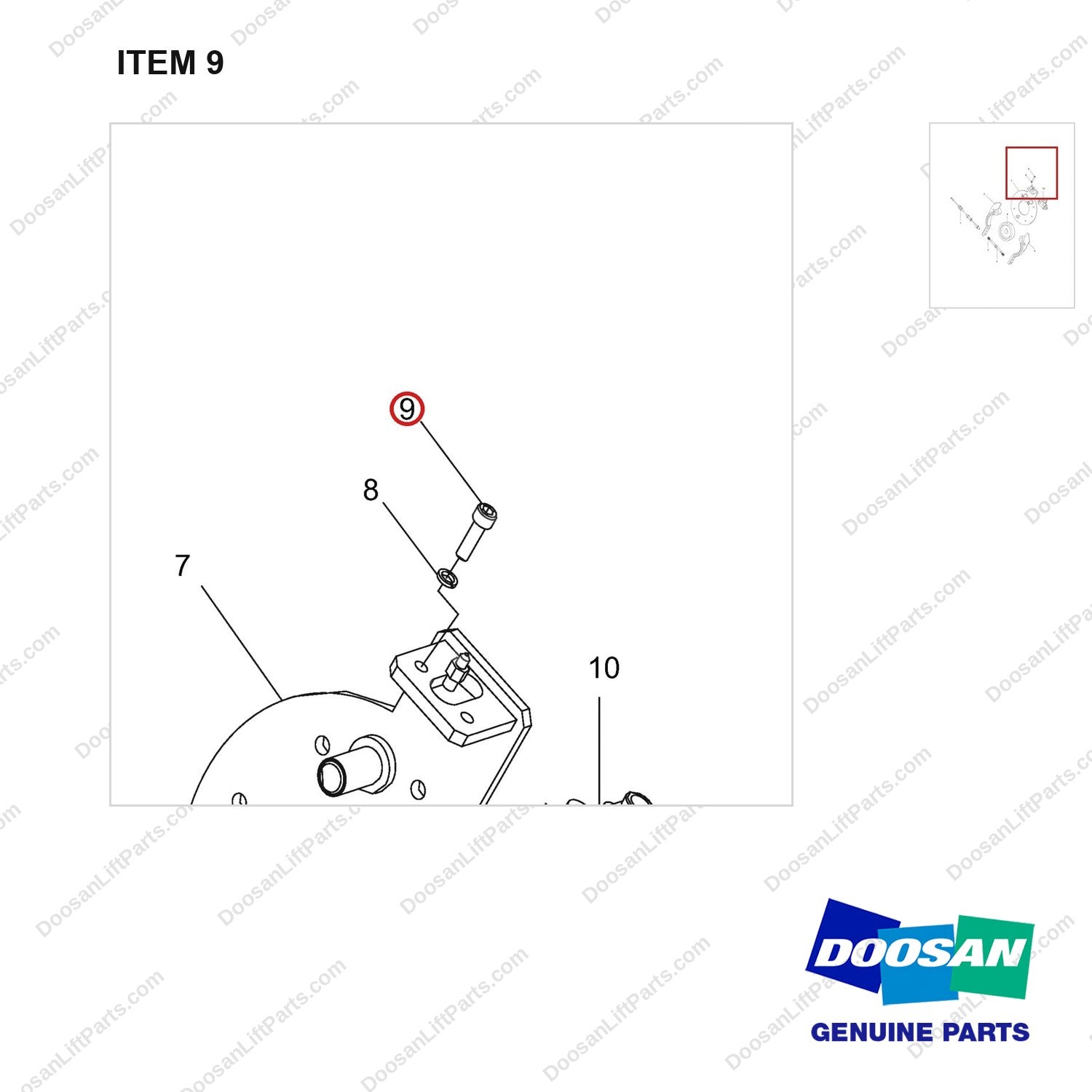 NR12-00413 Hydraulic Brake - parts diagram, item 9 shown - genuine Doosan / Bobcat forklift part