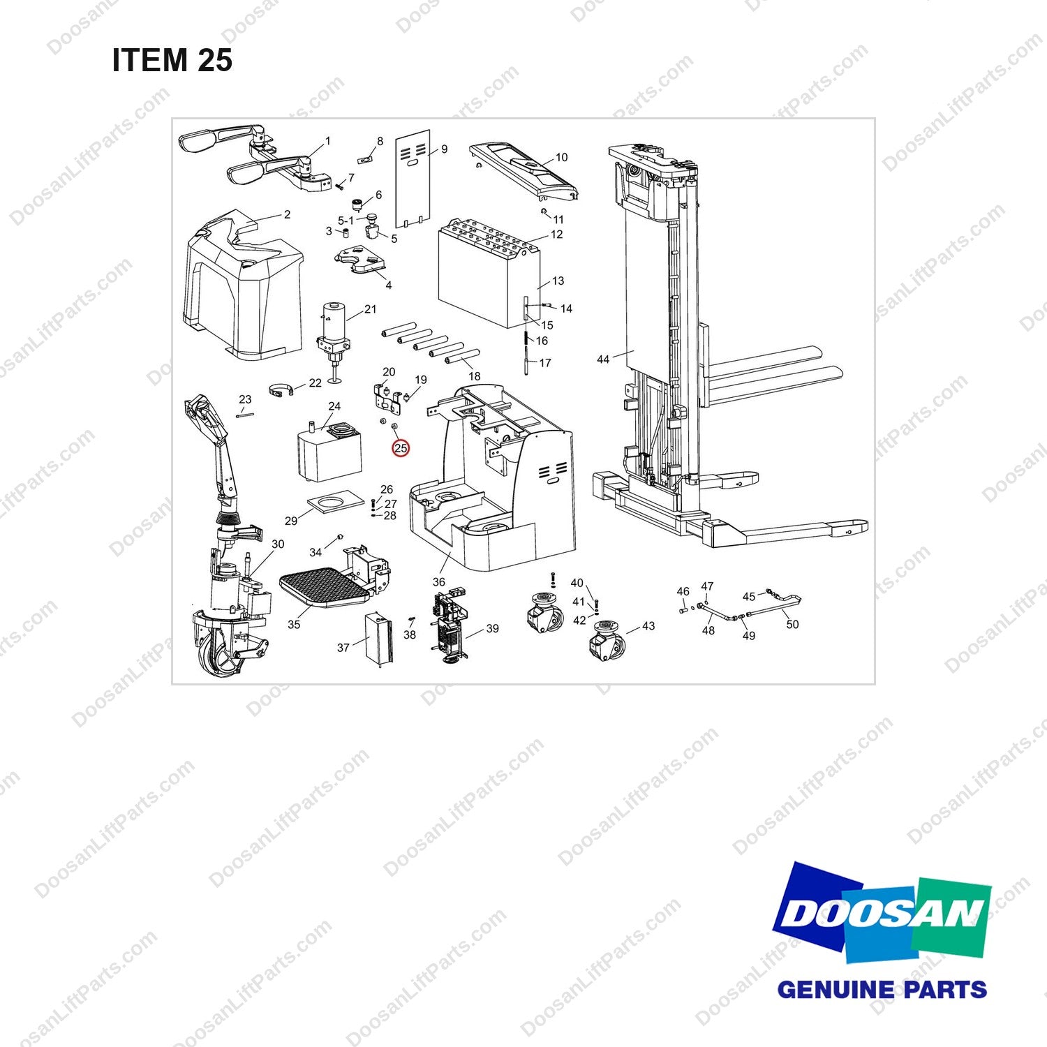 NR12-00417 General Assembly - full parts diagram, item 25 marked - genuine Doosan / Bobcat forklift part