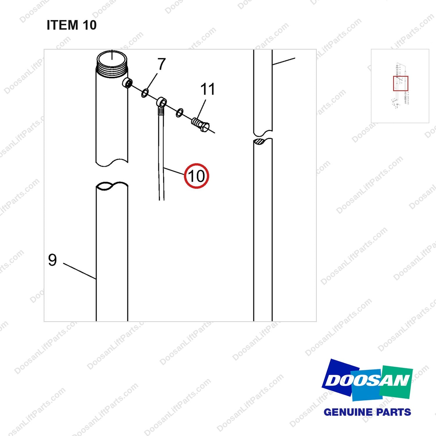 NR12-00446 Oil Cylinder - parts diagram, item 10 shown - genuine Doosan / Bobcat forklift part