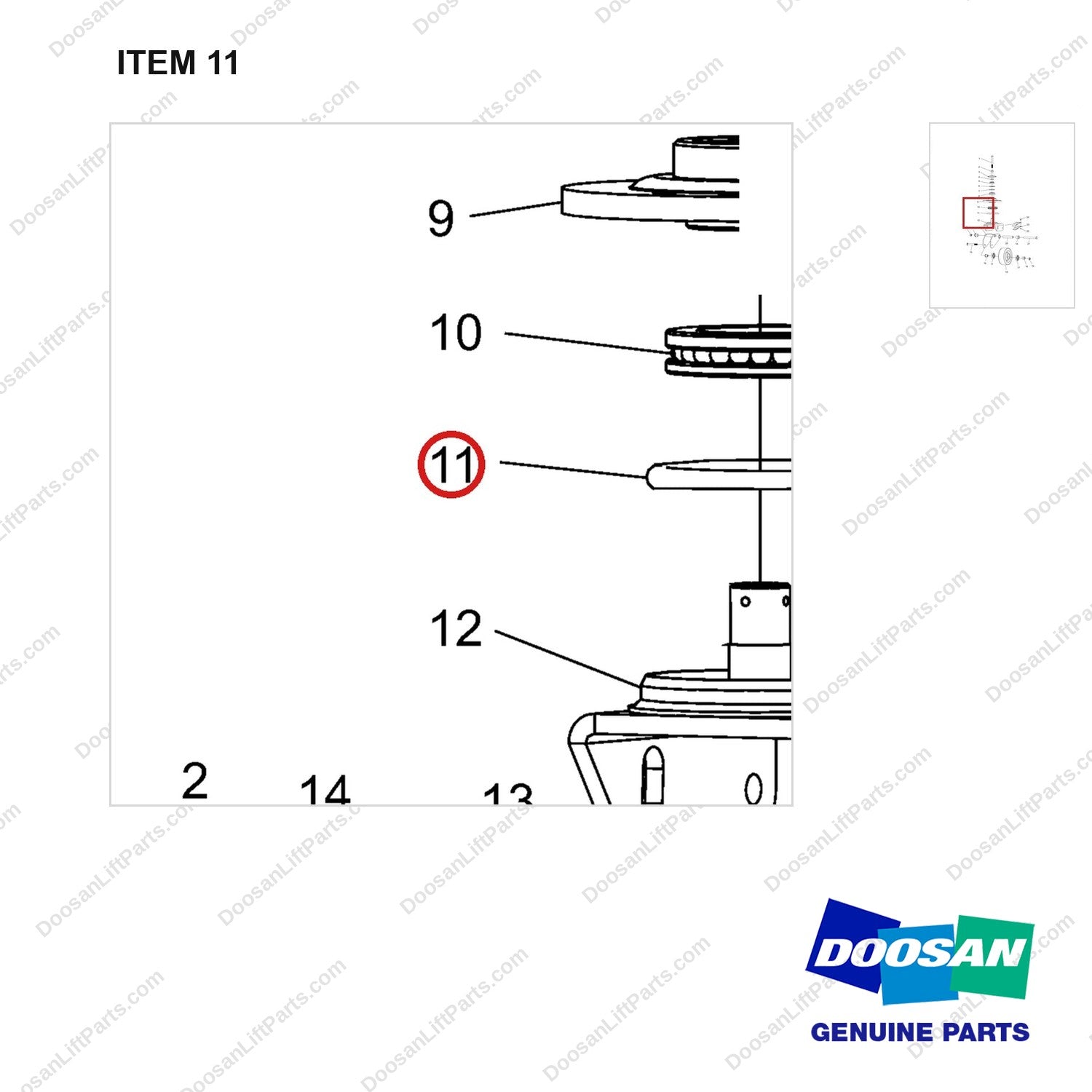 NR12-00480 Balance Wheel Assembly - parts diagram, item 11 shown - genuine Doosan / Bobcat forklift part