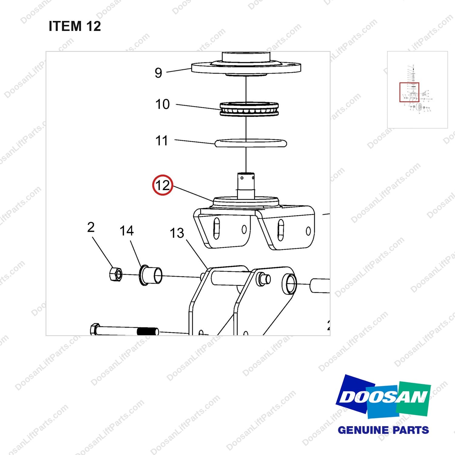 NR12-00481 Balance Wheel Assembly - parts diagram, item 12 shown - genuine Doosan / Bobcat forklift part