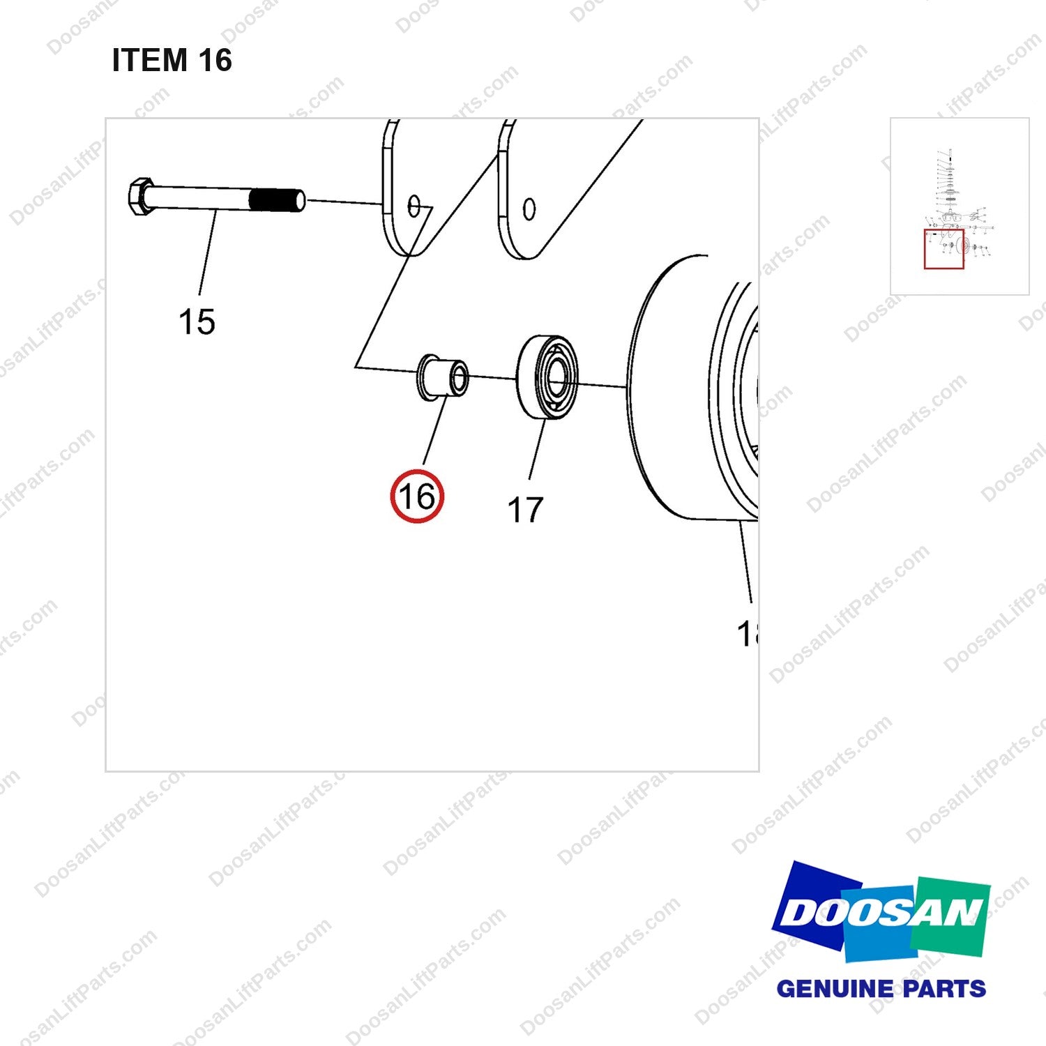 NR12-00485 Balance Wheel Assembly - parts diagram, item 16 shown - genuine Doosan / Bobcat forklift part