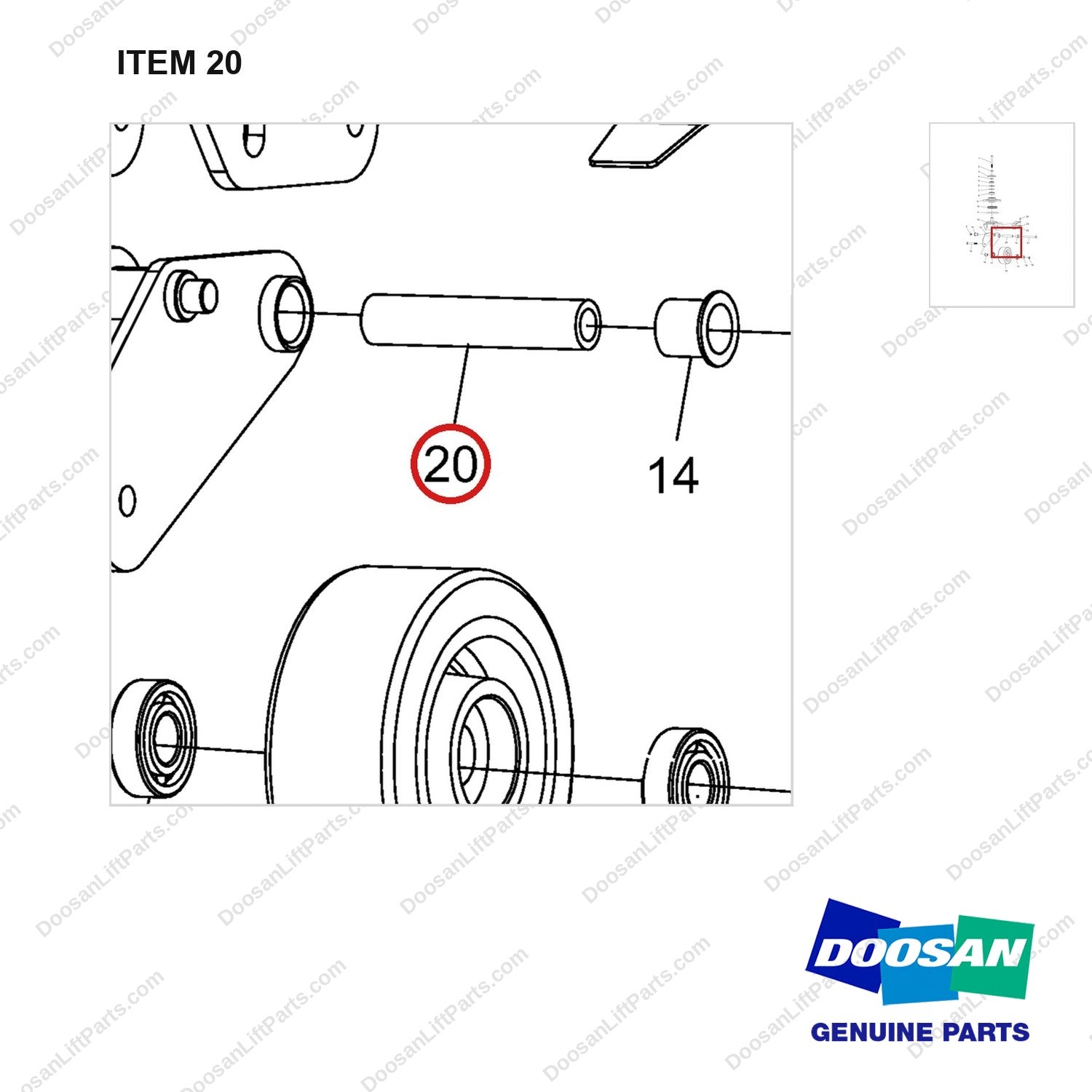 NR12-00489 Balance Wheel Assembly - parts diagram, item 20 shown - genuine Doosan / Bobcat forklift part