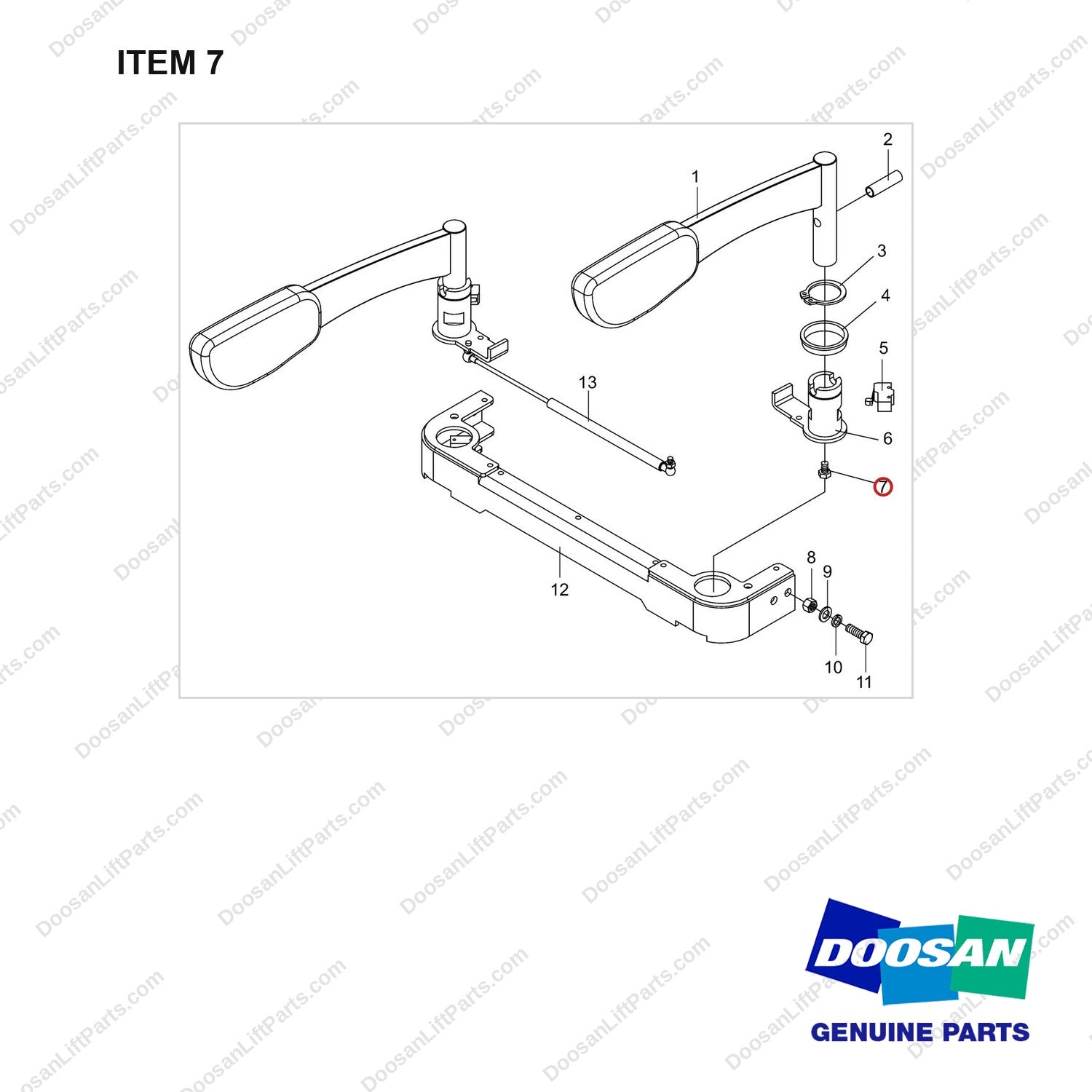 NR12-00498 Guardrail Assembly - full parts diagram, item 7 marked - genuine Doosan / Bobcat forklift part