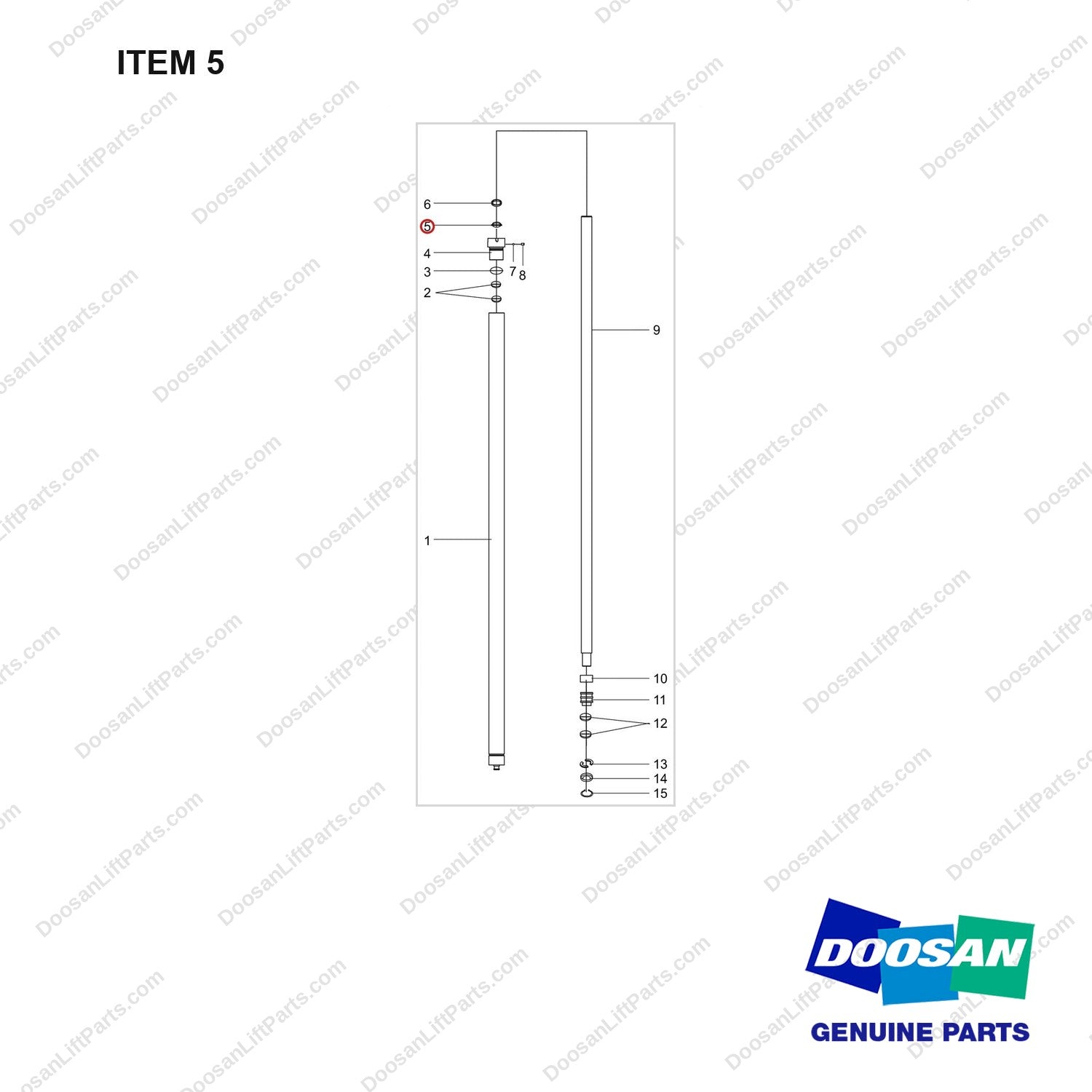NR12-00508 Side Cylinder Assembly - full parts diagram, item 5 marked - genuine Doosan / Bobcat forklift part