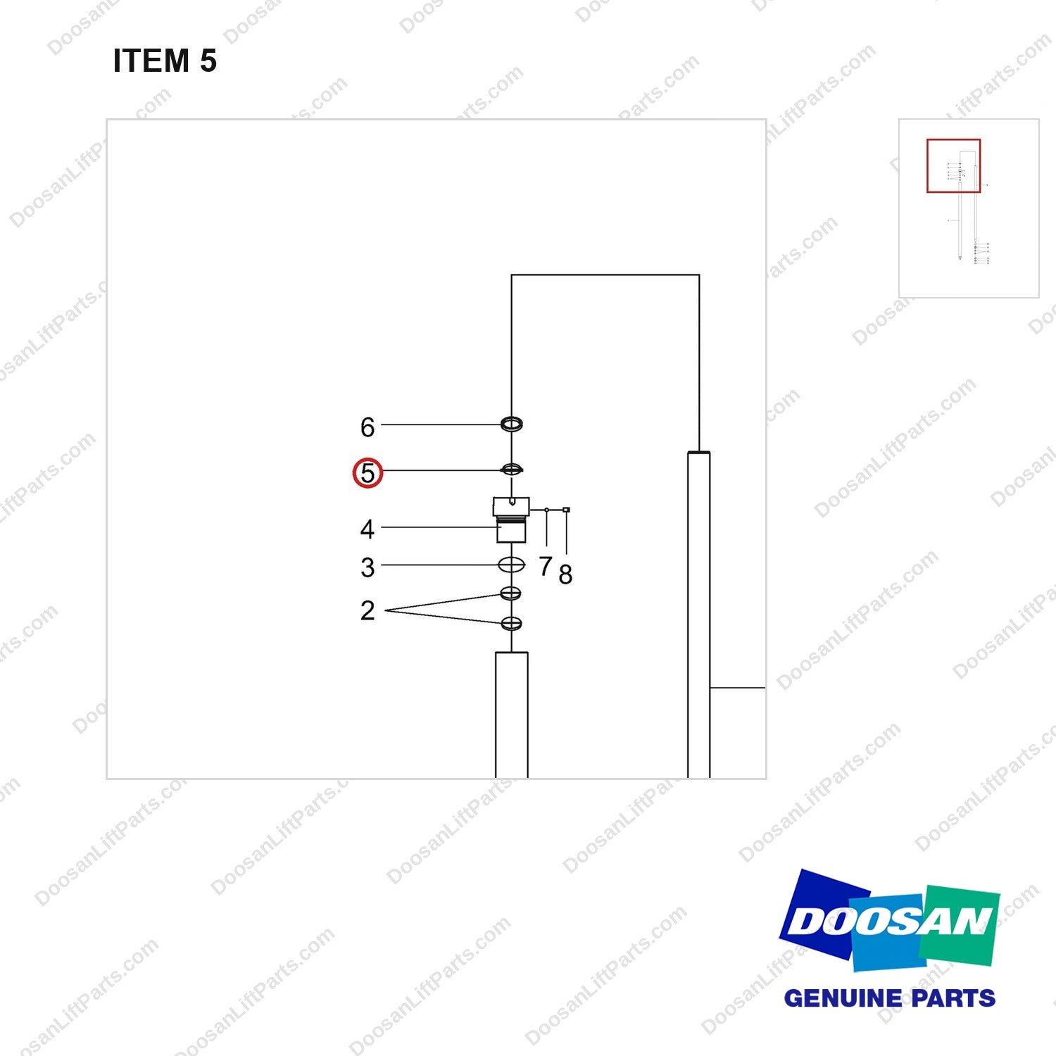 NR12-00508 Side Cylinder Assembly - parts diagram, item 5 shown - genuine Doosan / Bobcat forklift part