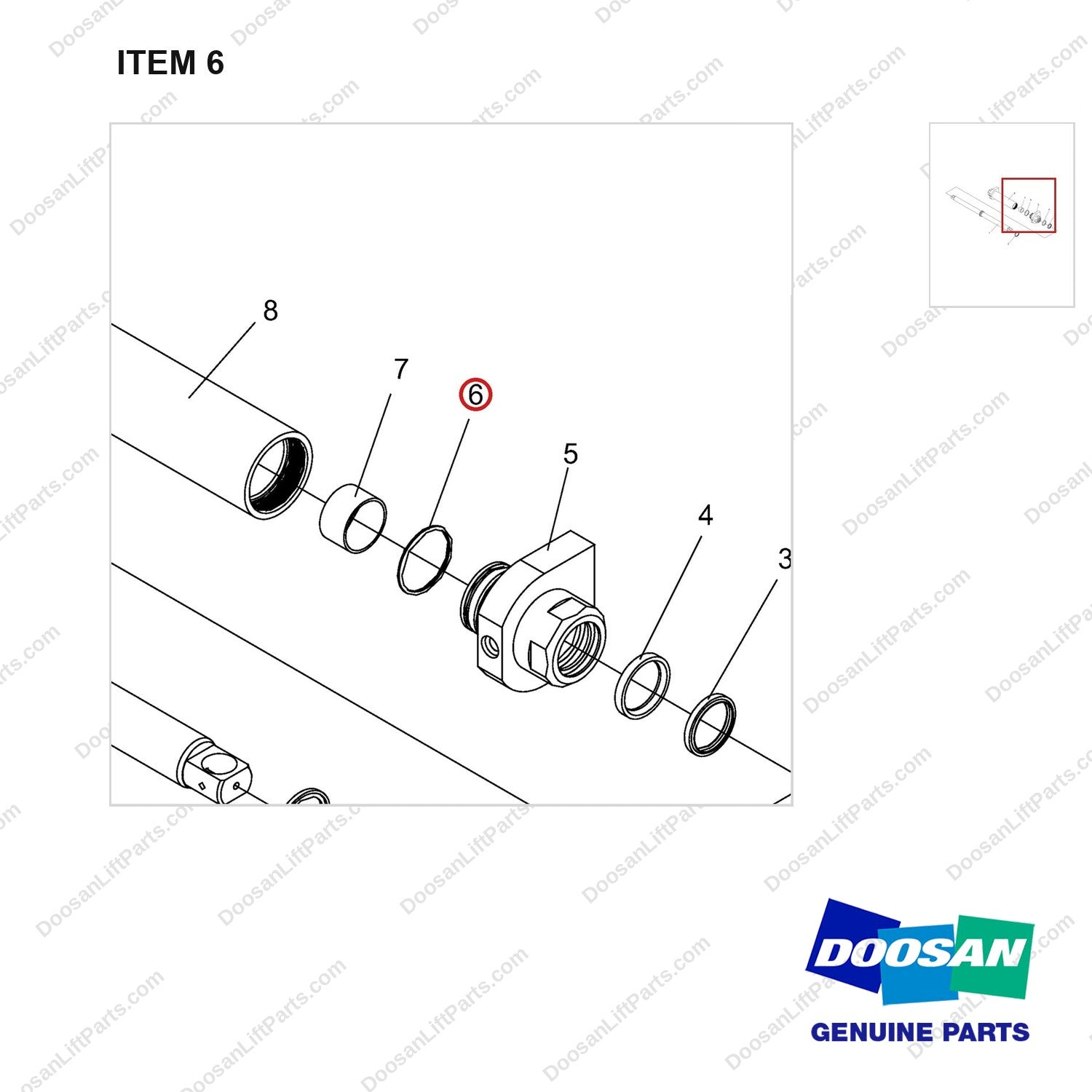 NR12-00509 Steering Column - parts diagram, item 6 shown - genuine Doosan / Bobcat forklift part