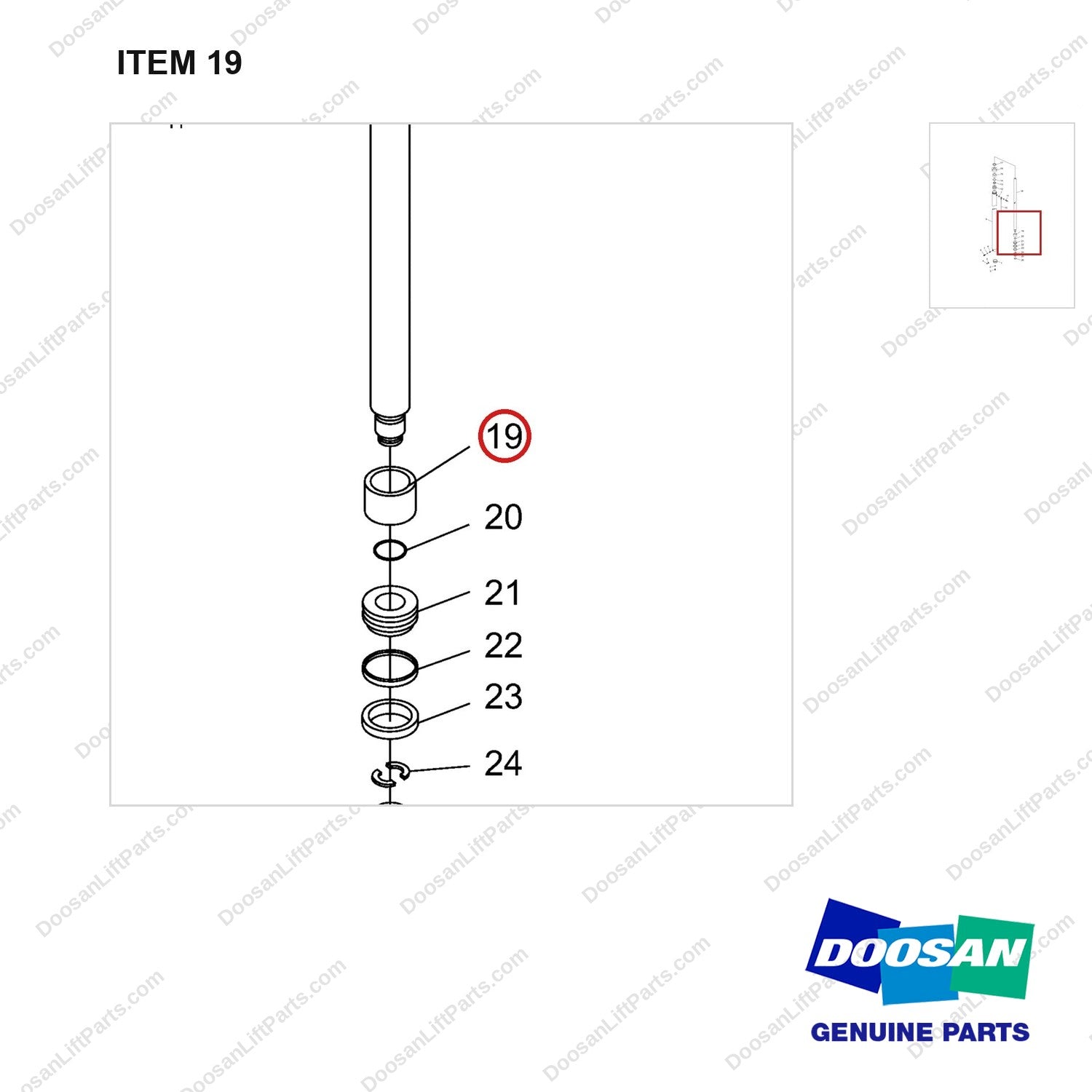 NR12-00518 Oil Cylinder - parts diagram, item 19 shown - genuine Doosan / Bobcat forklift part