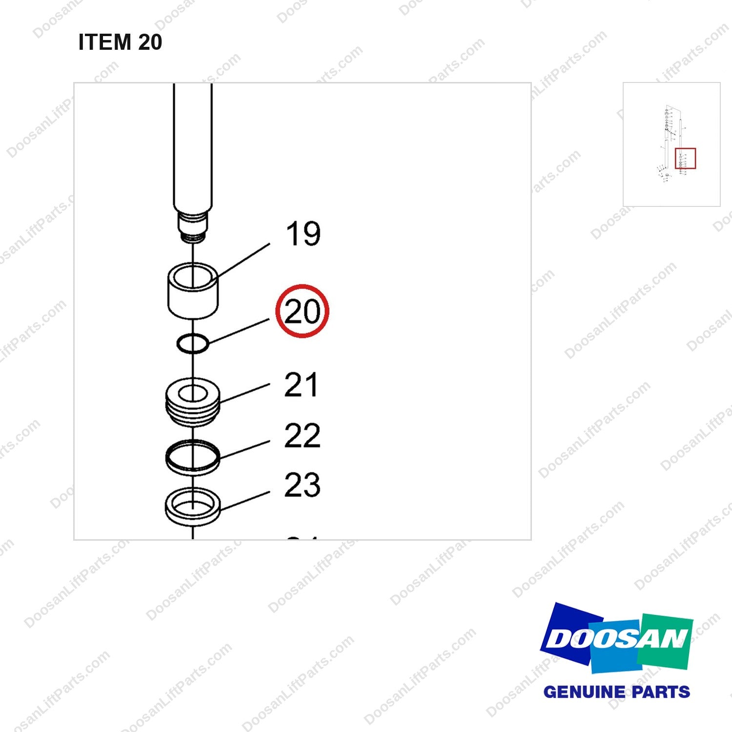 NR12-00519 Oil Cylinder - parts diagram, item 20 shown - genuine Doosan / Bobcat forklift part