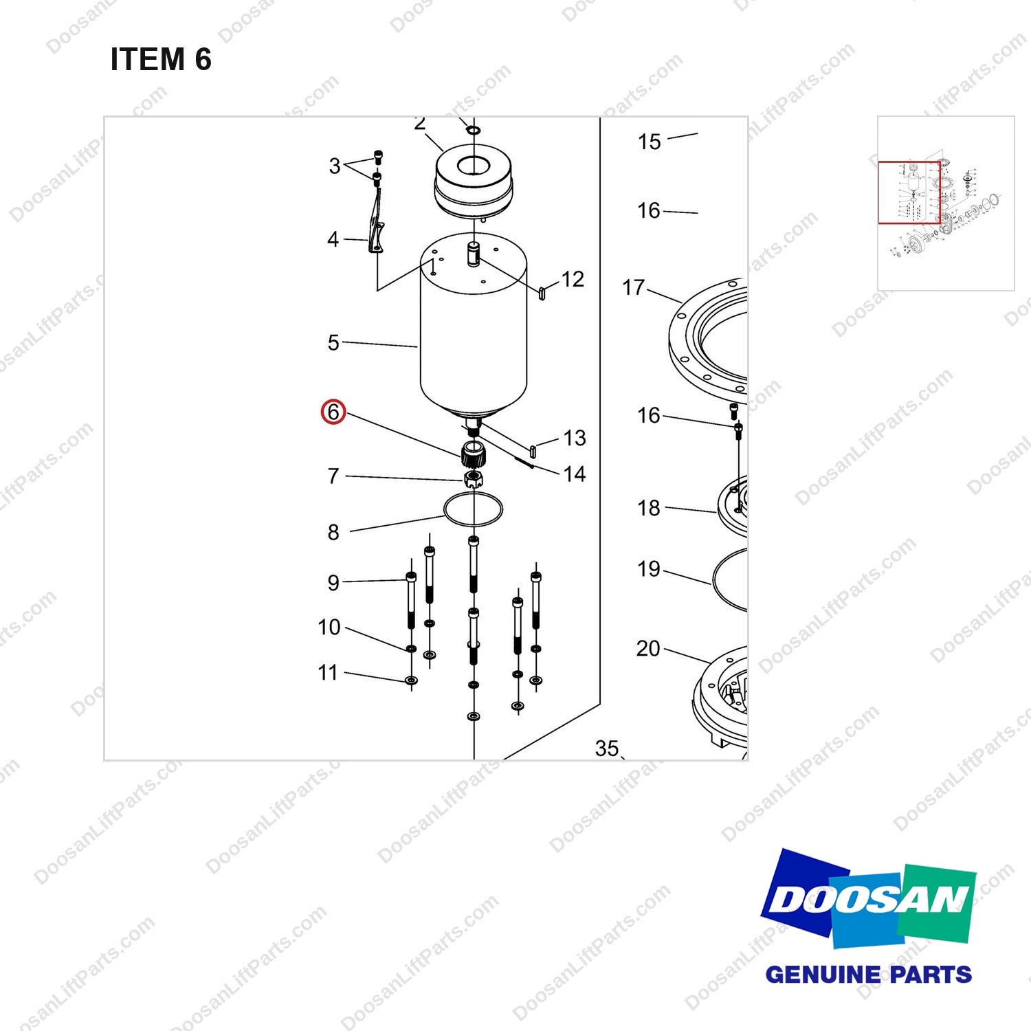 NR12-00528 Driving Wheel,Vertical Type (Mechanical Steering) - parts diagram, item 6 shown - genuine Doosan / Bobcat forklift part