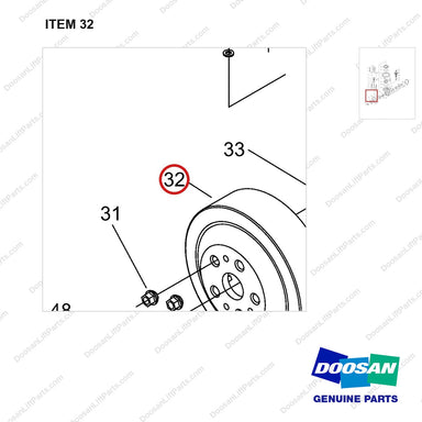 NR12-00532 Driving Wheel,Vertical Type (Mechanical Steering) - parts diagram, item 32 shown - genuine Doosan / Bobcat forklift part